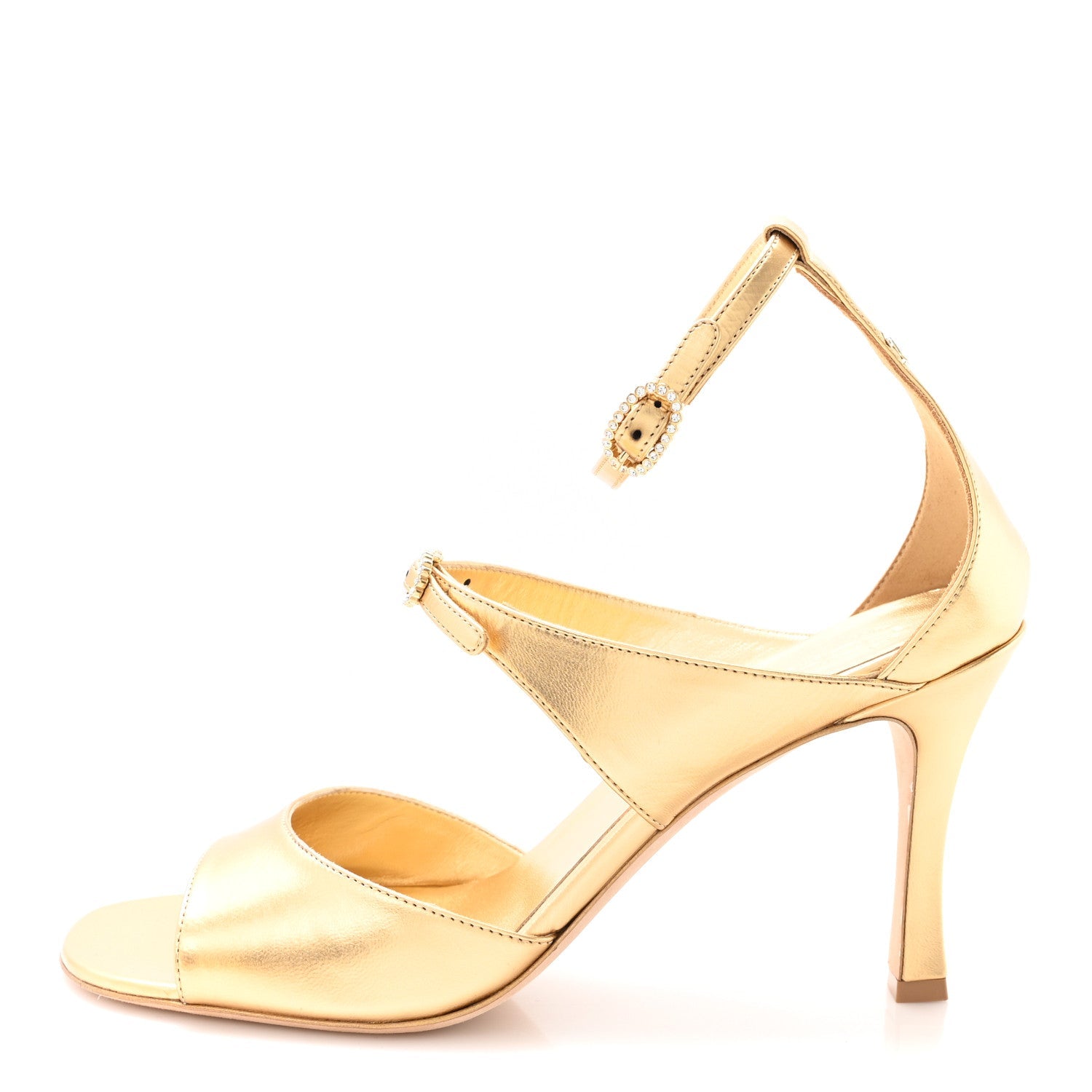 Metallic Lambskin Crystal CC Strappy Sandal 39 Gold