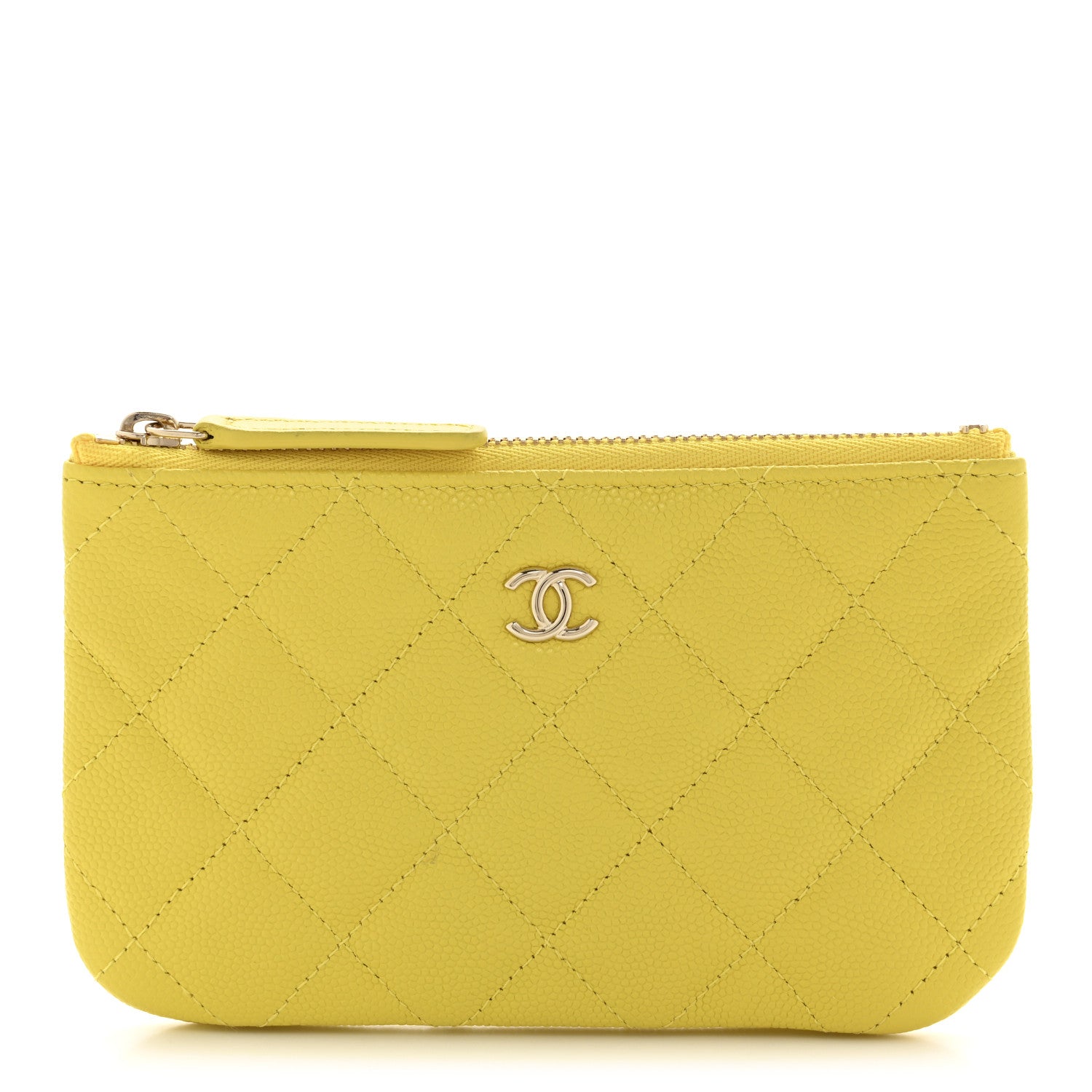 Caviar Quilted Small Cosmetic Case Yellow