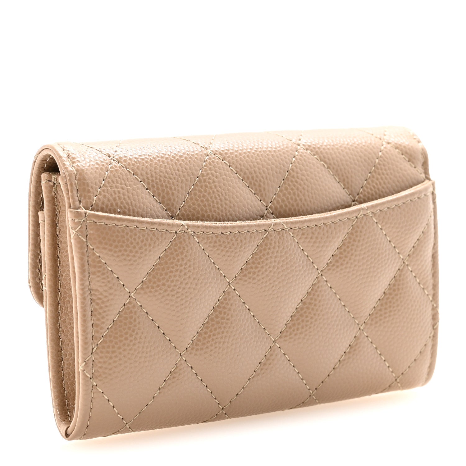 Caviar Quilted Flap Card Holder Wallet Dark Beige