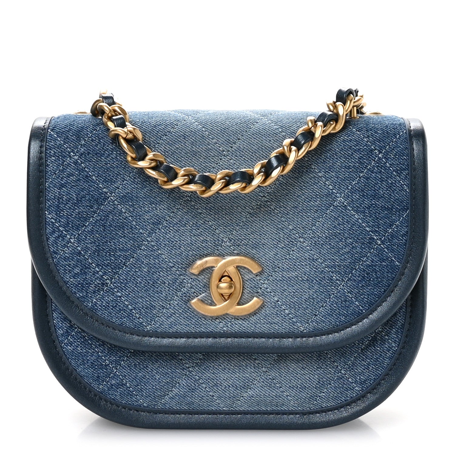 Washed Denim Quilted Small Messenger Flap Blue
