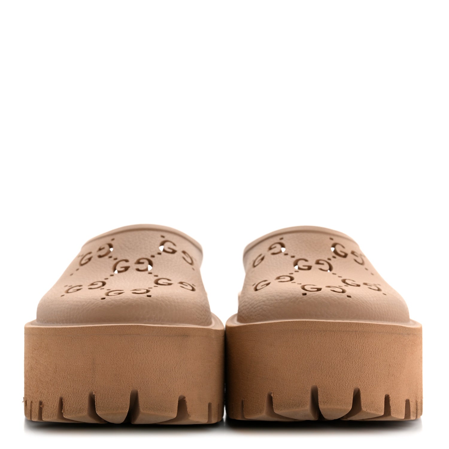 Rubber GG Monogram Perforated Elea Platform 55mm Lug Sole Sandals 36 Vintage Camel