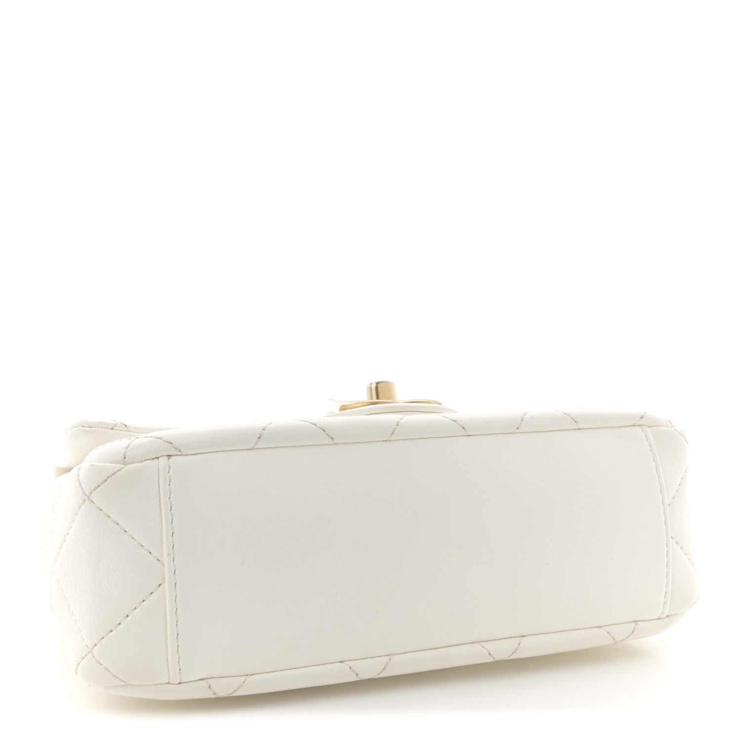 Shiny Lambskin Quilted Mini Flap White