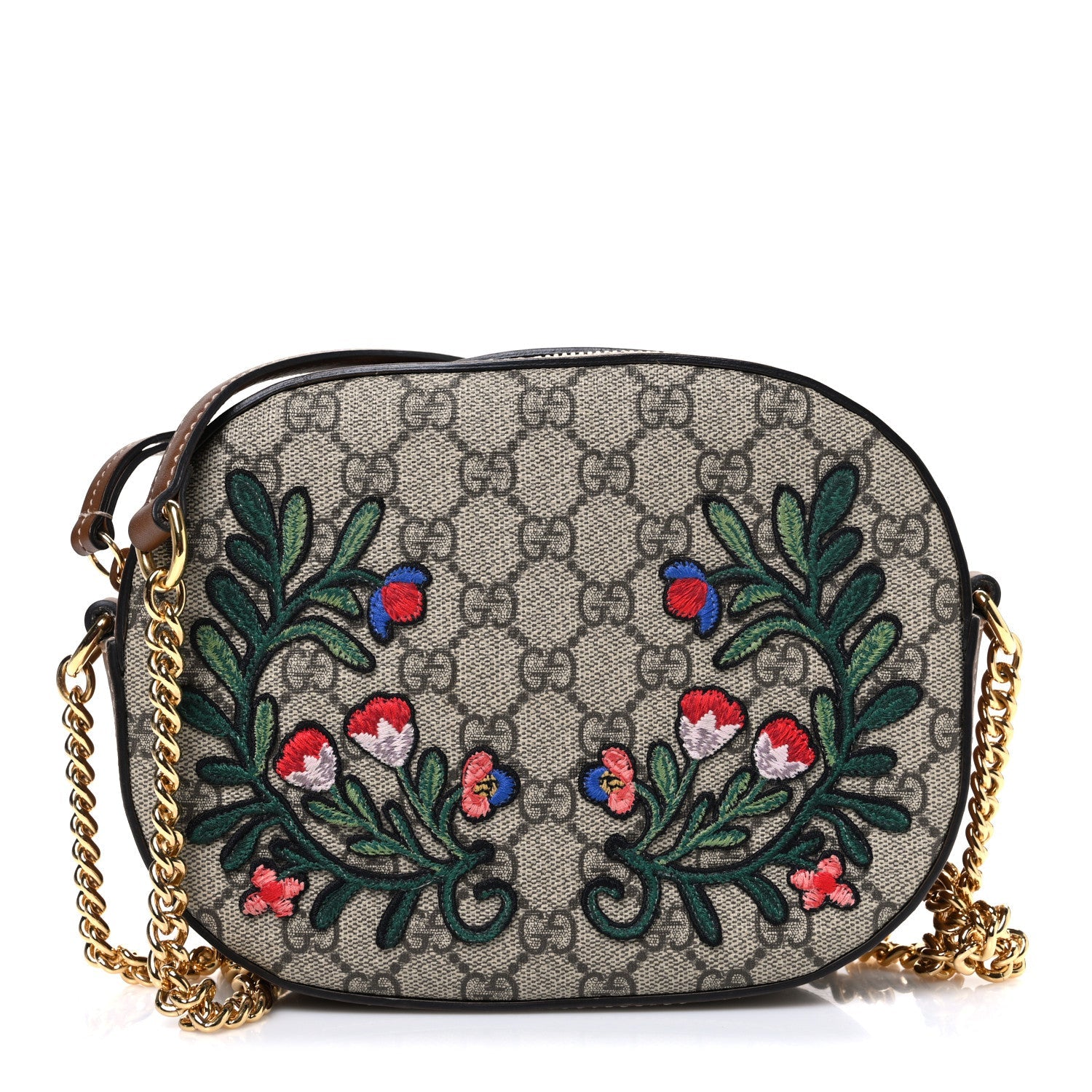 GG Supreme Monogram Floral Embroidered Mini Chain Shoulder Bag Beige Ebony Tuscany