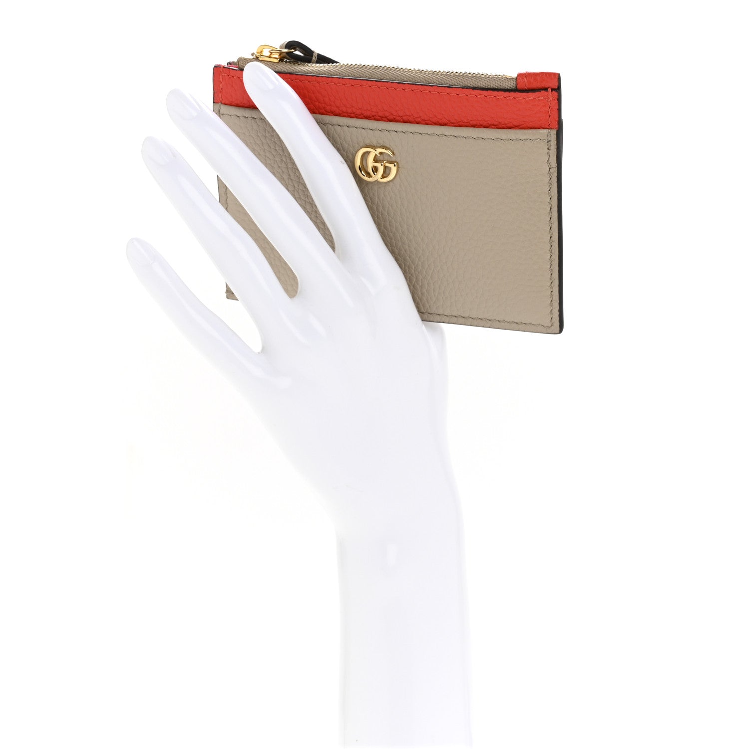 Dollar Calfskin GG Marmont Zip Key Pouch Beige Sun Orange