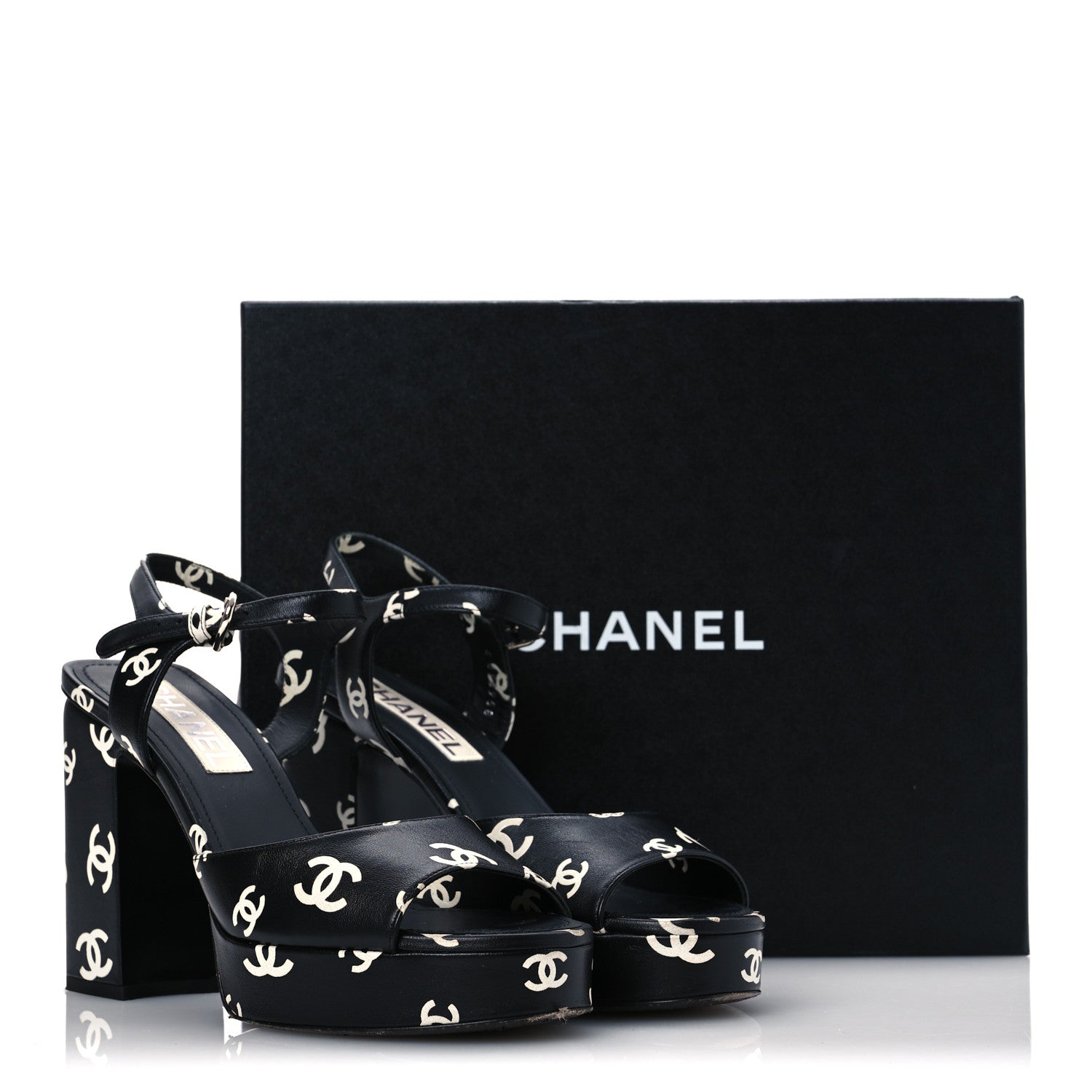 Printed Lambskin Coco Beach Platform Sandals 39 Black White