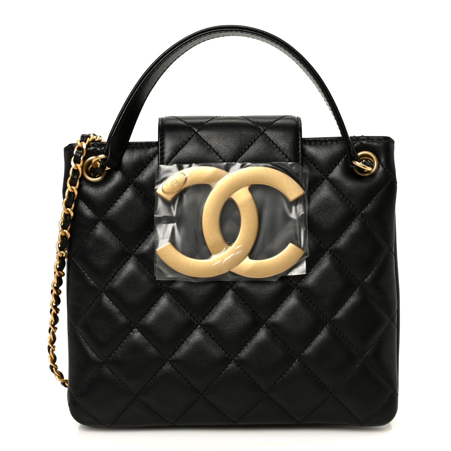 Lambskin Quilted Giant CC Shoulder Bag Black