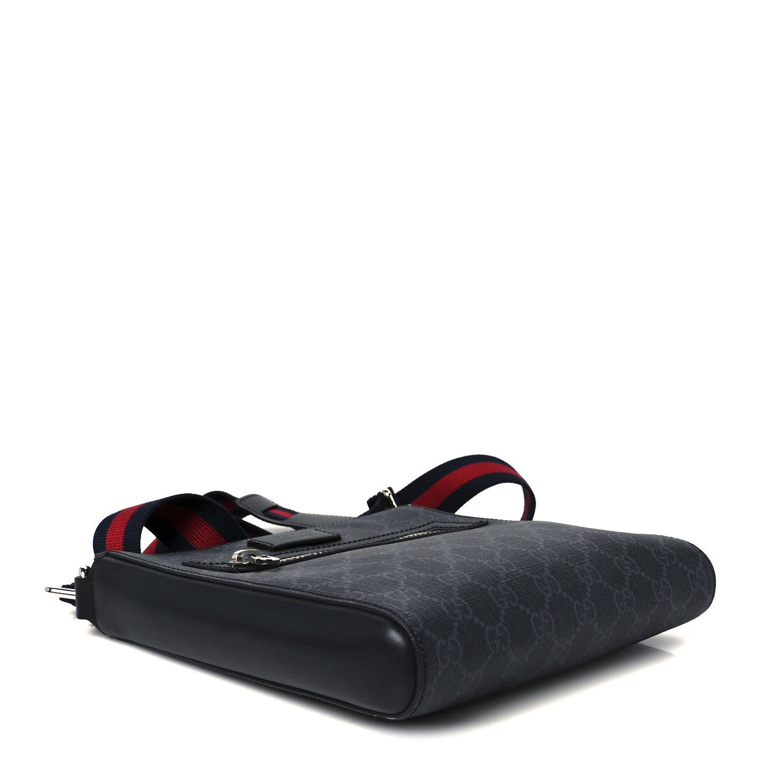 GG Supreme Monogram Web Small Flat Messenger Bag Black Grey