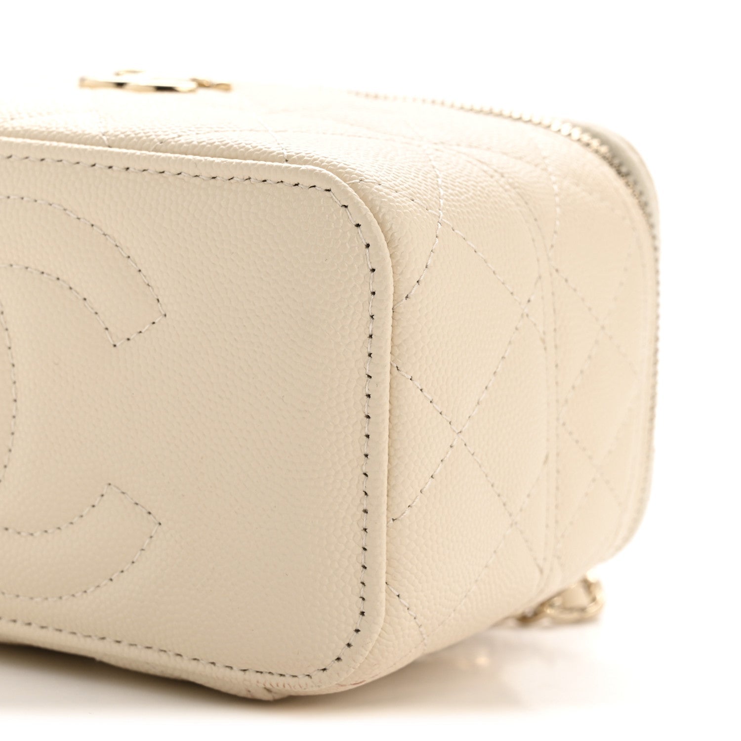 Caviar Quilted Trendy Handle Mini Vanity Ecru