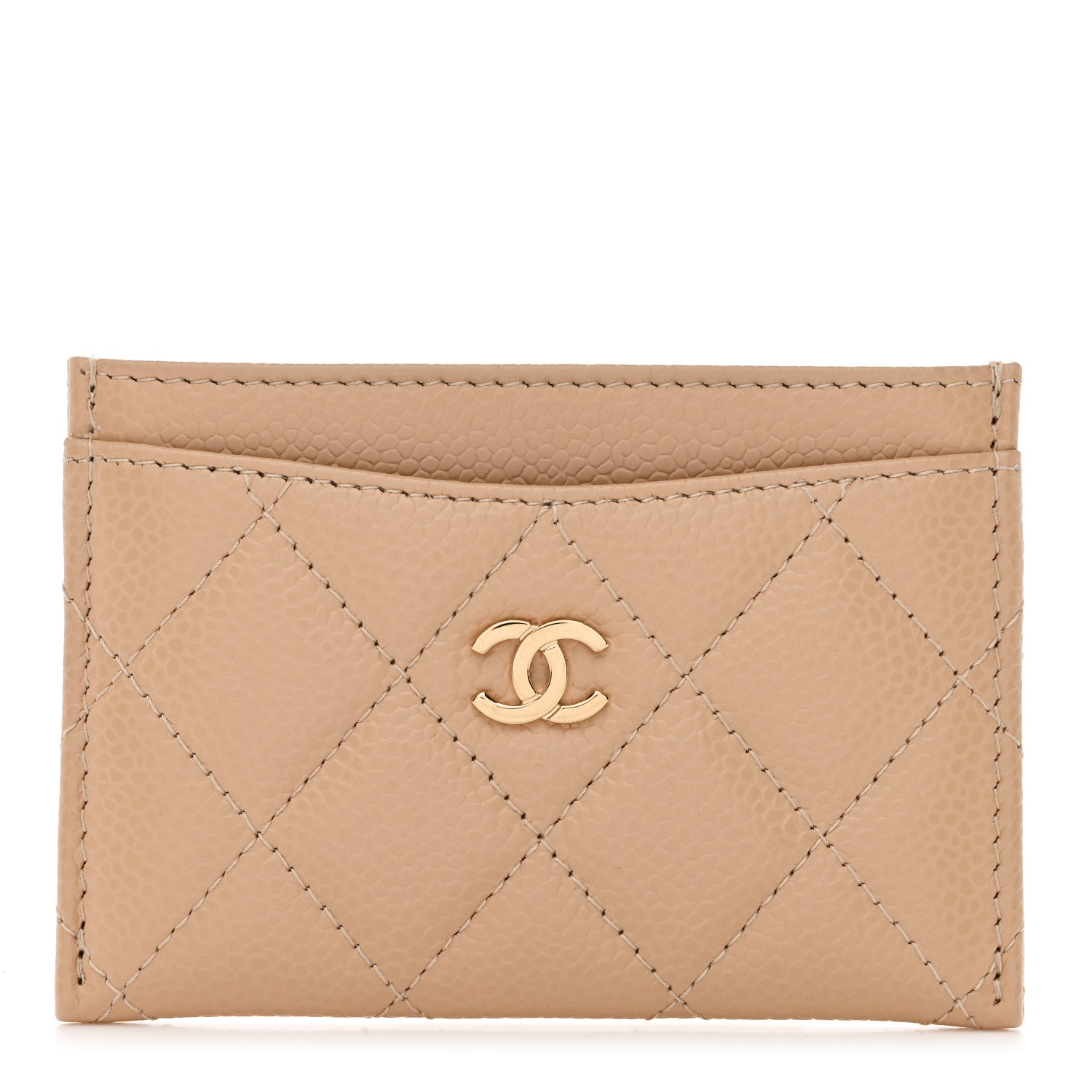 Caviar Quilted Card Holder Beige