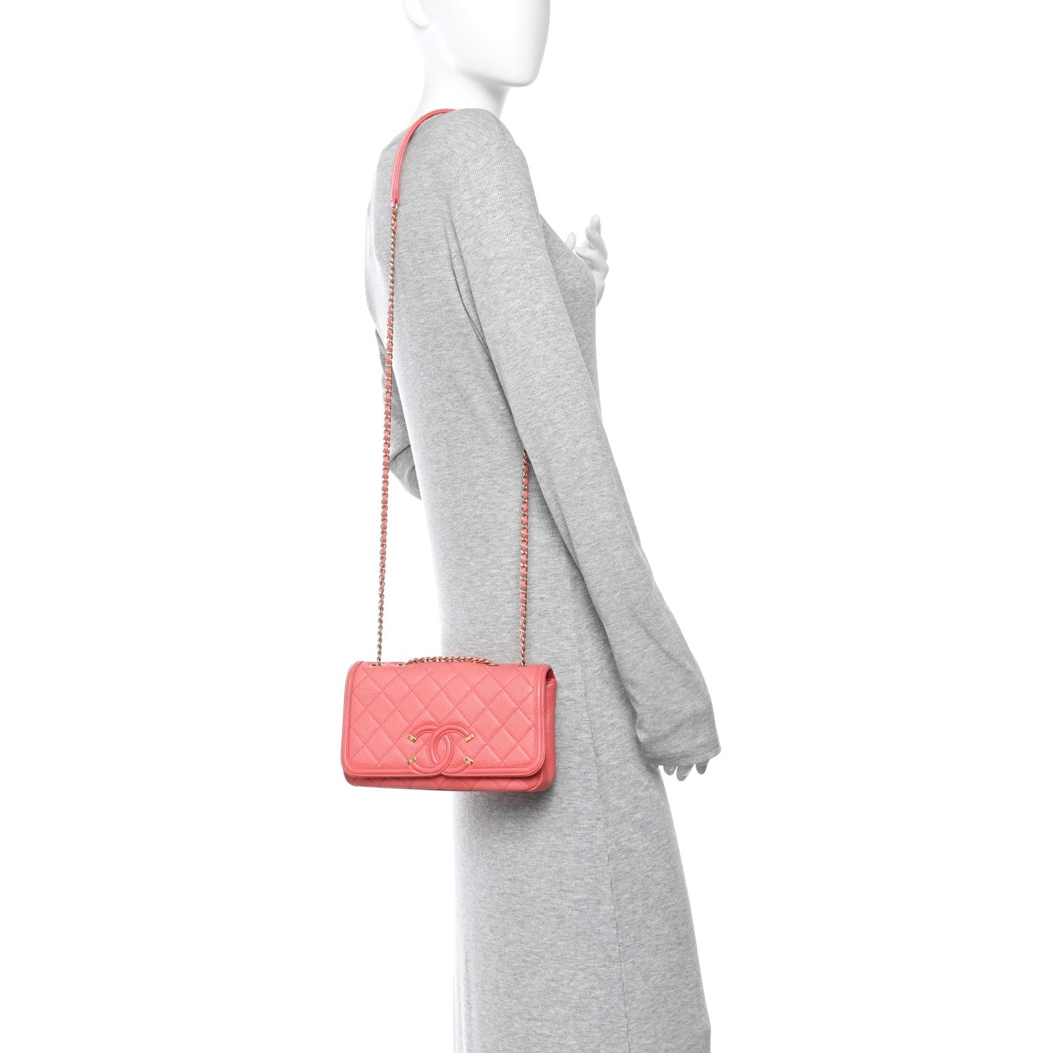 Caviar Quilted Small CC Filigree Flap Pink
