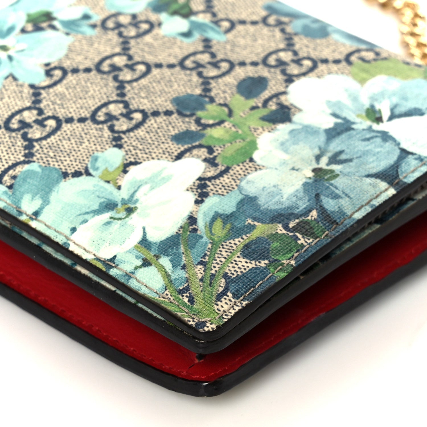GG Supreme Monogram Blooms Chain Wallet Blue