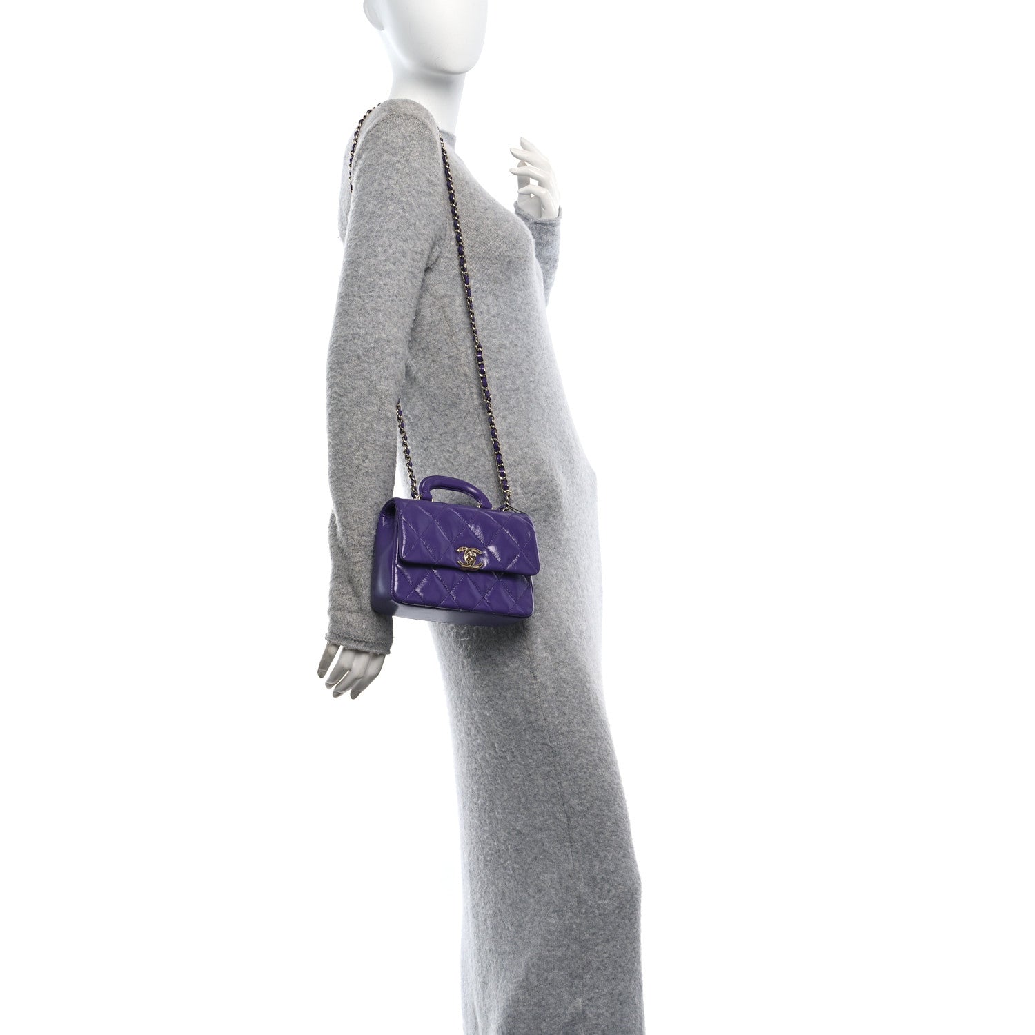 Shiny Lambskin Quilted Mini Coco Trip Flap Bag Purple
