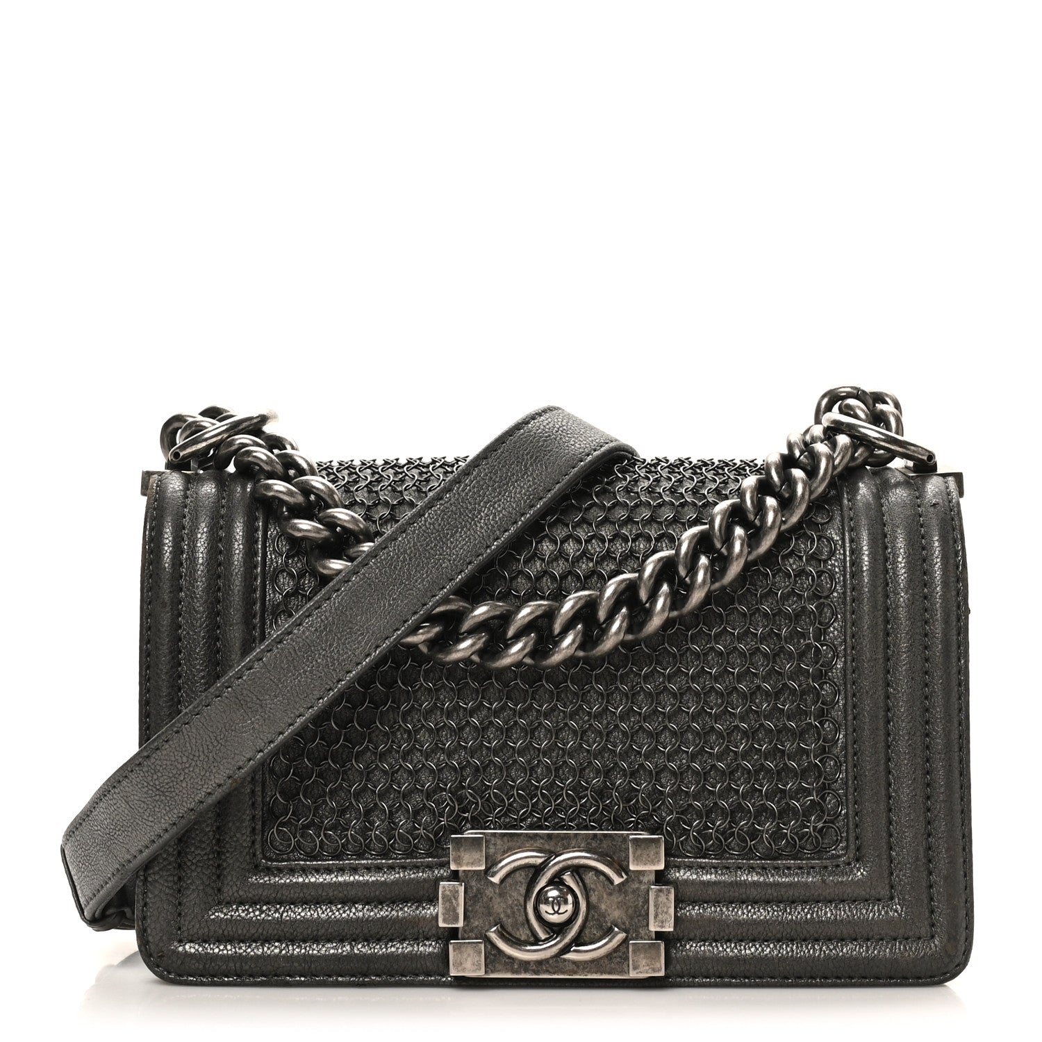 Goatskin Quilted Small Chain Mail Boy Flap Grey