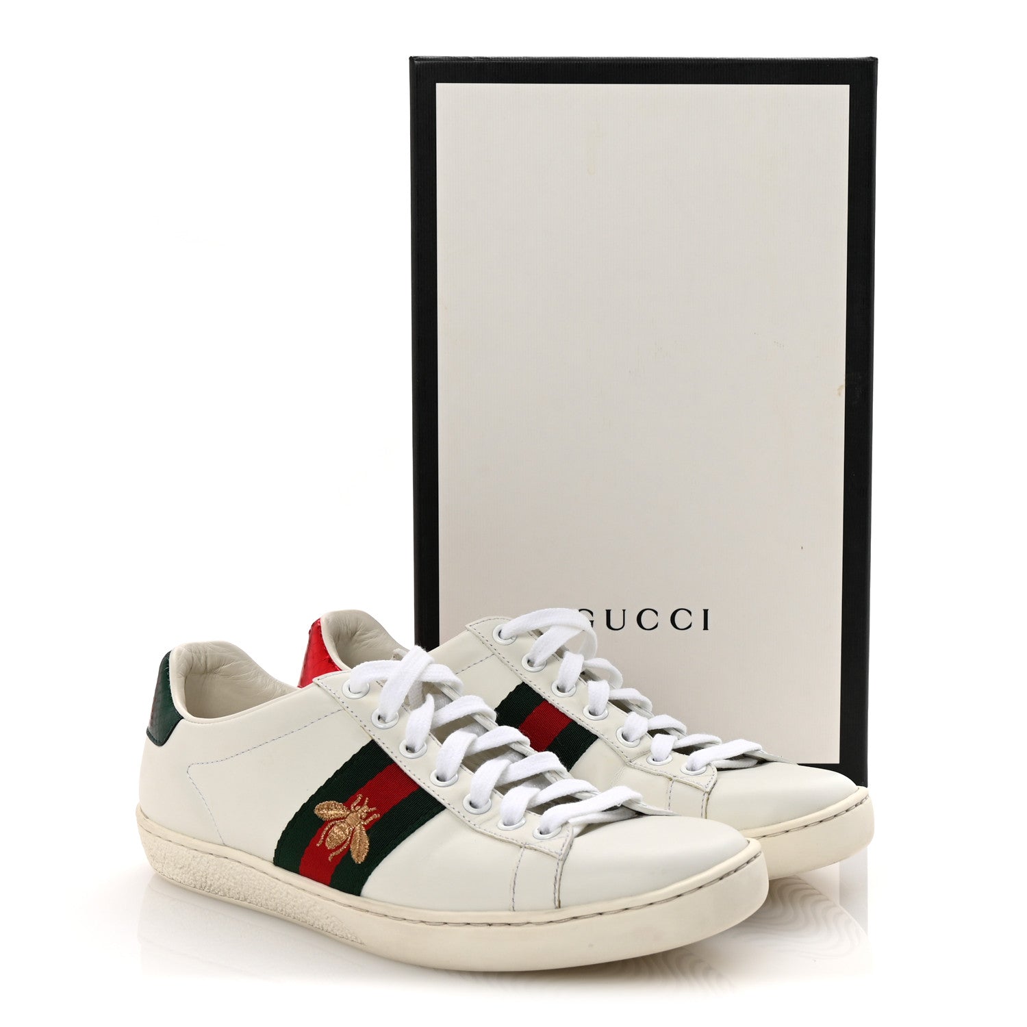 Calfskin Ayers Bee Embroidered Womens Ace Sneakers 37 White Red Flame Green