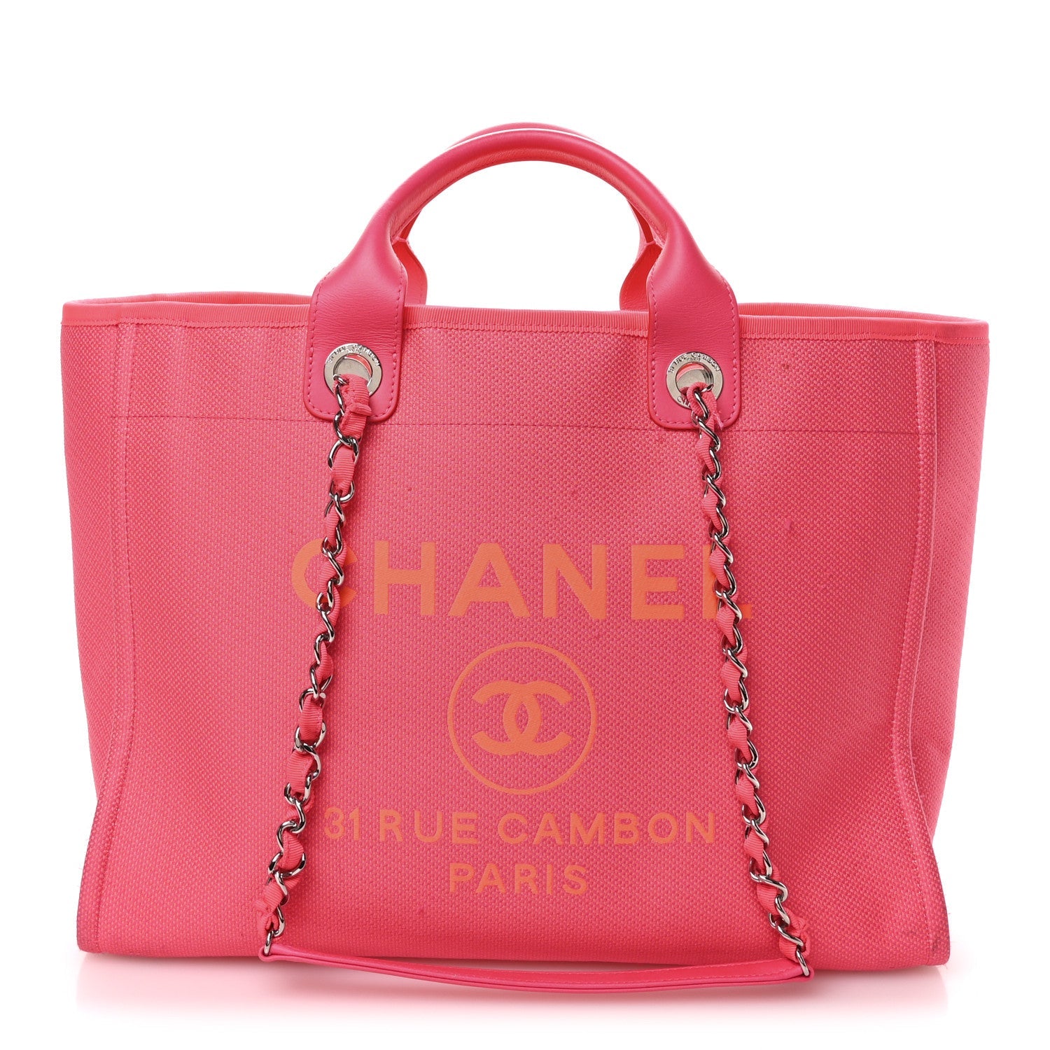 Mixed Fibers Calfskin Medium Deauville Tote Pink Orange