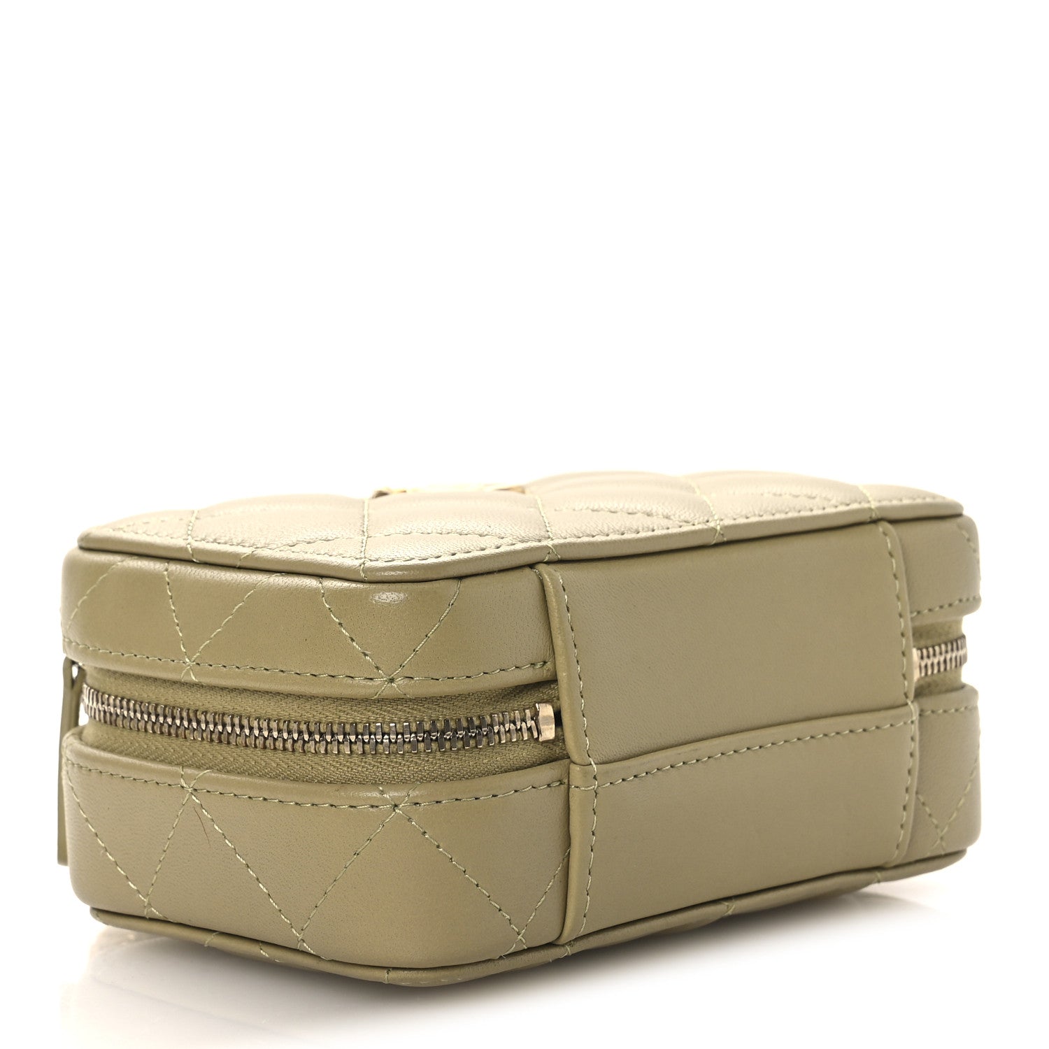 Lambskin Quilted Chain Top Handle Mini Vanity Case Light Green