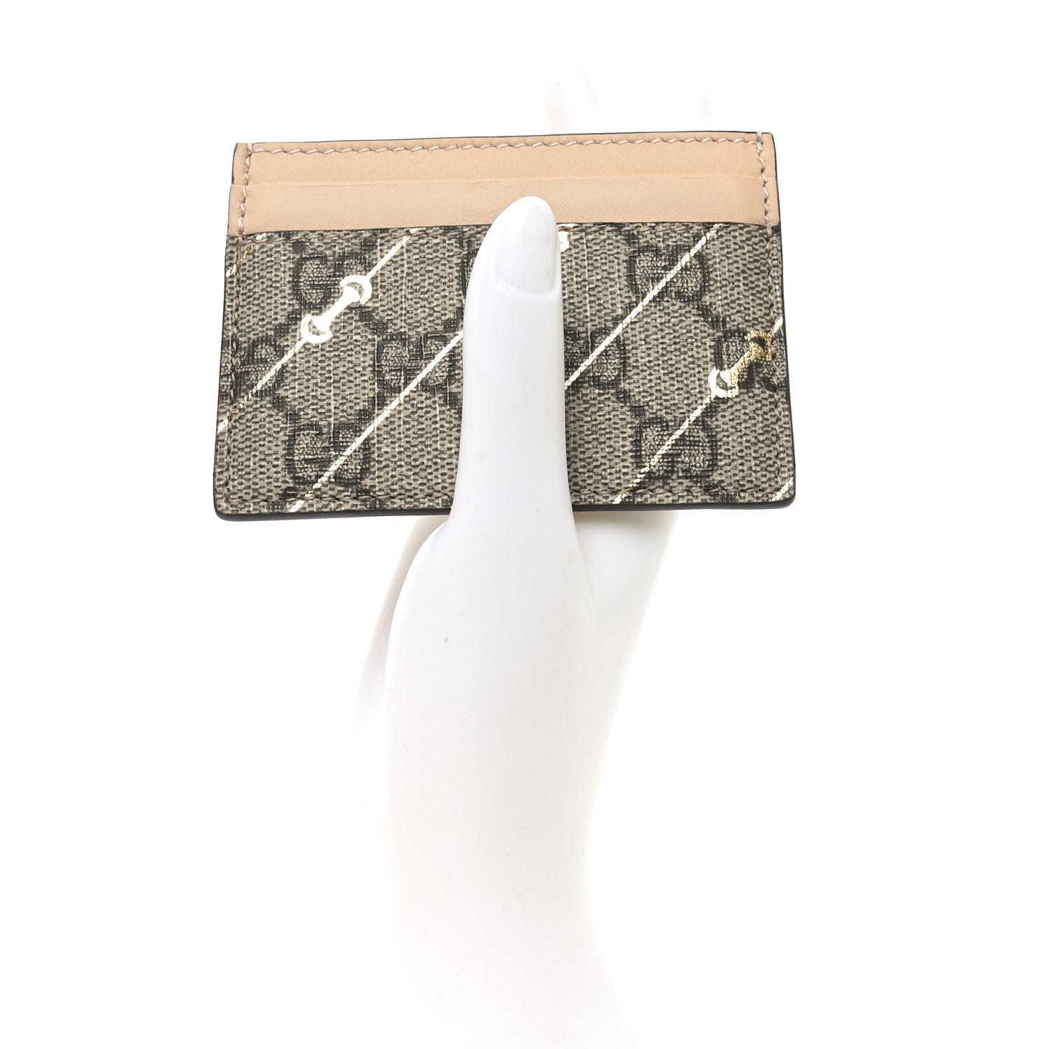 GG Supreme Monogram Horsebit Card Holder Beige