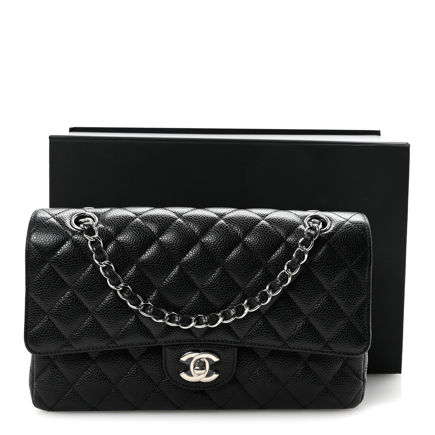 Caviar Quilted Medium Double Flap Black