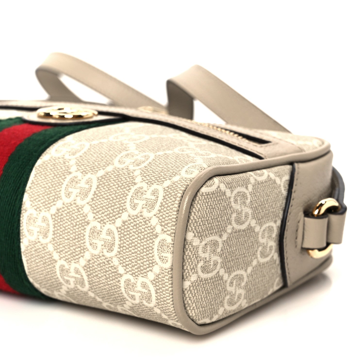 GG Supreme Monogram Textured Dollar Calfskin Mini Ophidia Shoulder Bag Beige Mystic White Oatmeal