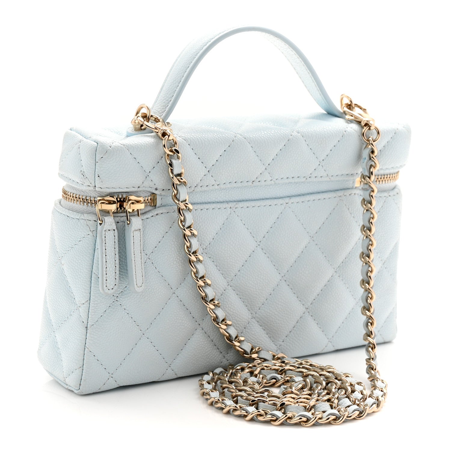 Caviar Quilted Top Handle Slim Vanity With Chain Light Blue