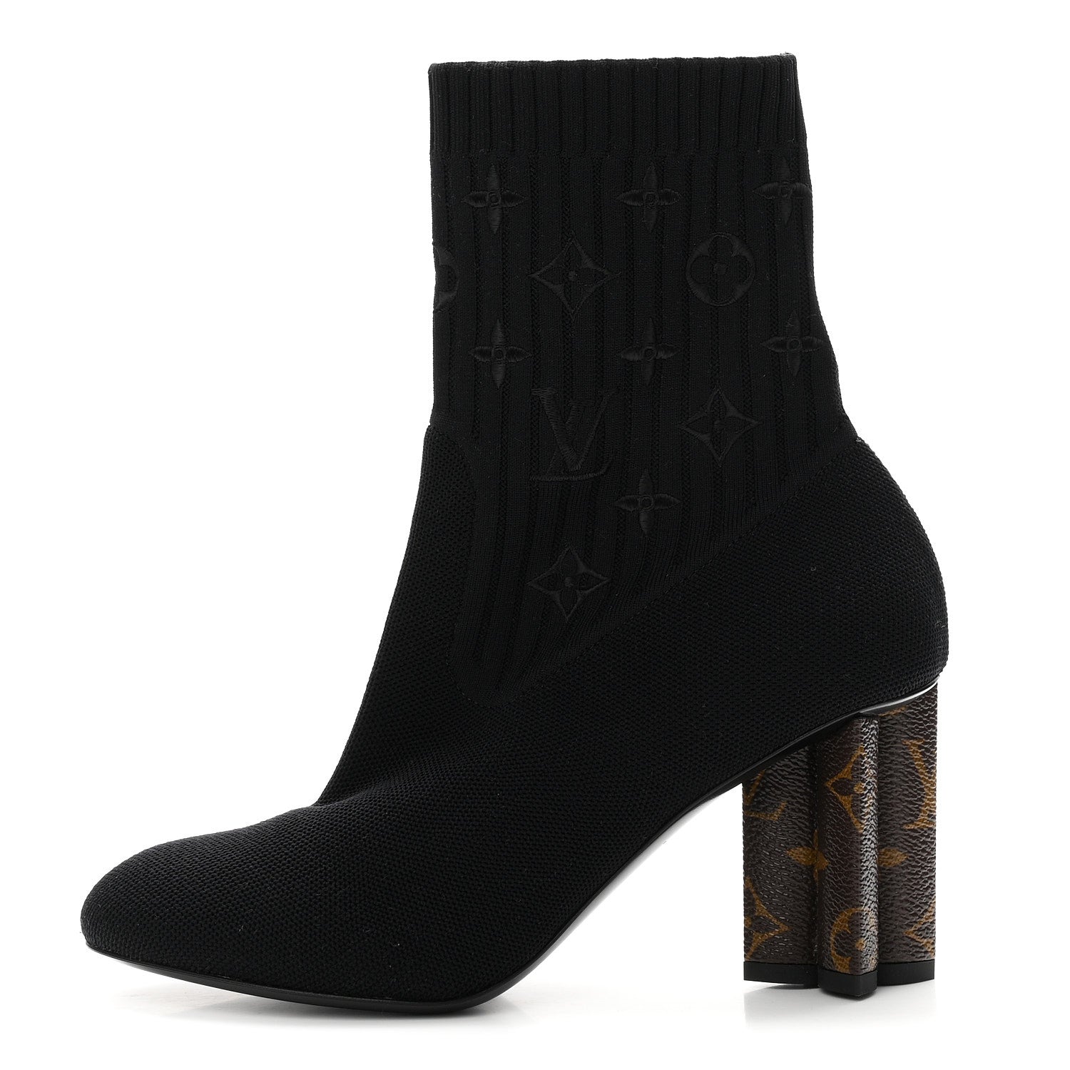 Monogram Stretch Fabric Silhouette Ankle Boots 38 Black