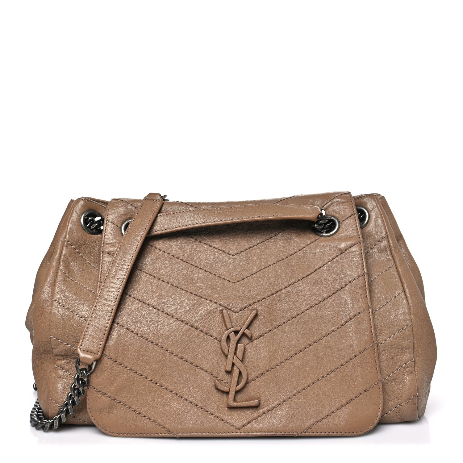 Pebbled Lambskin Chevron Monogram Large Nolita Beige