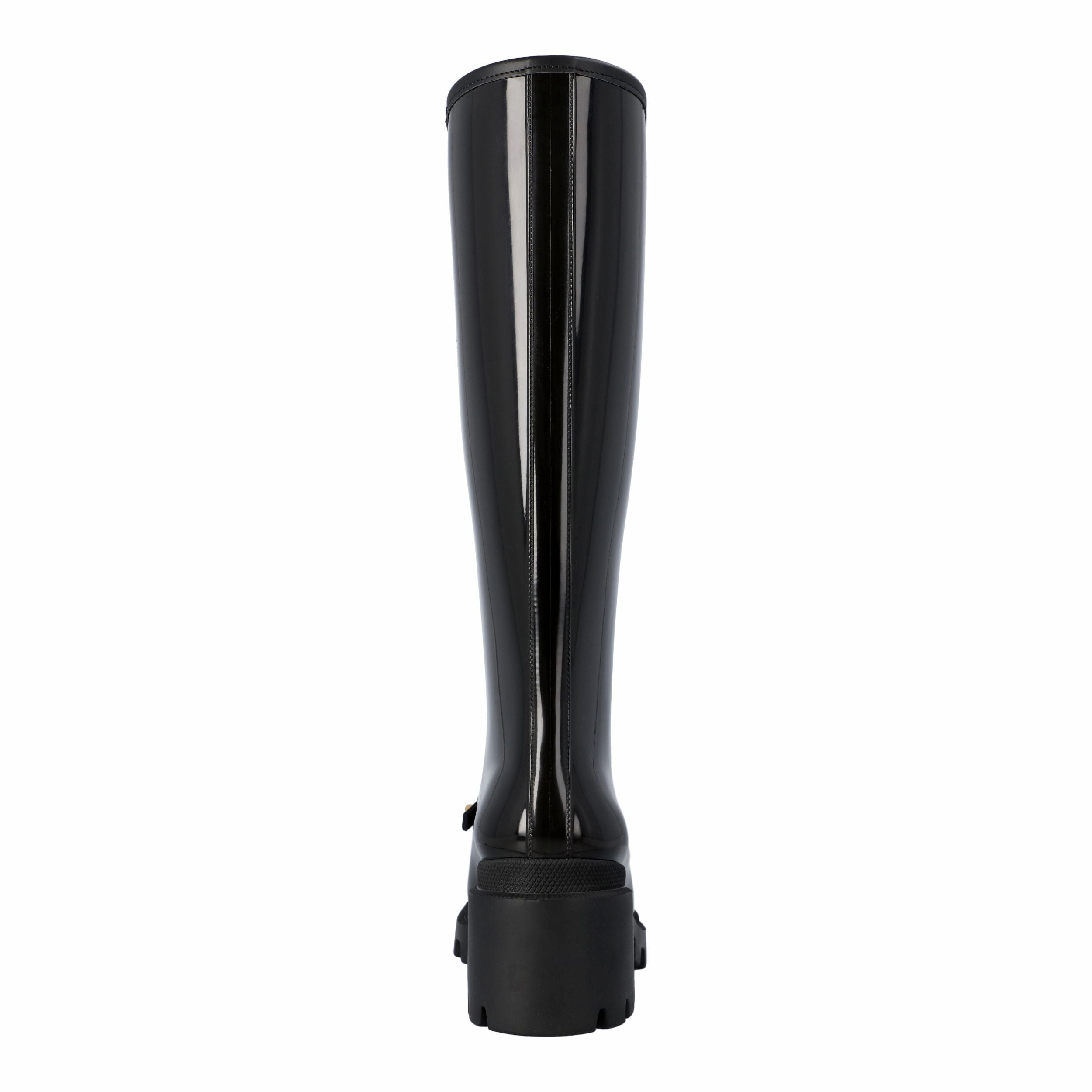 Women's Gucci Women Knee-High Rubber Boot With Horsebit In Black Leather