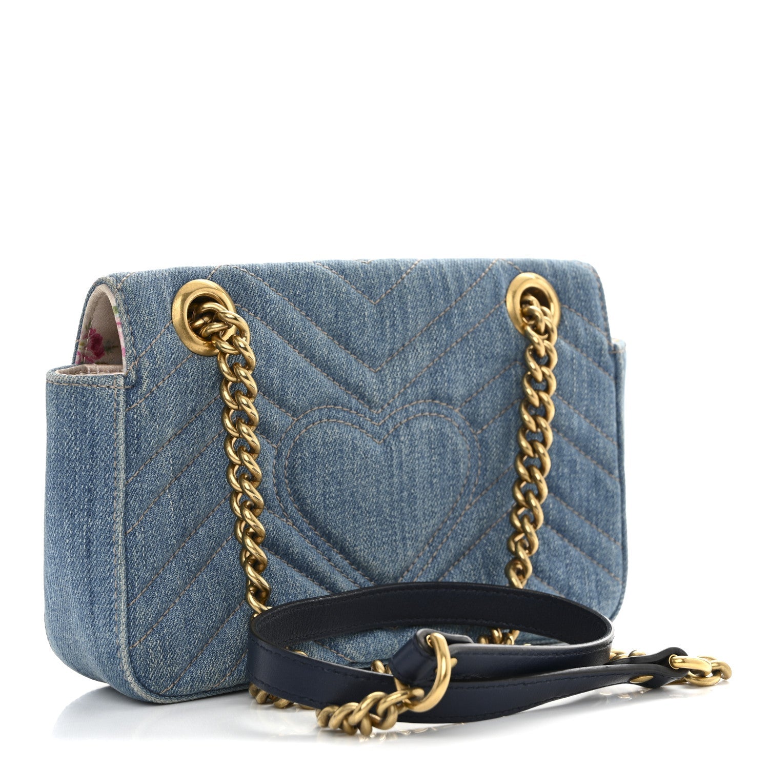Denim Matelasse Small Pearly GG Marmont Shoulder Bag Blue