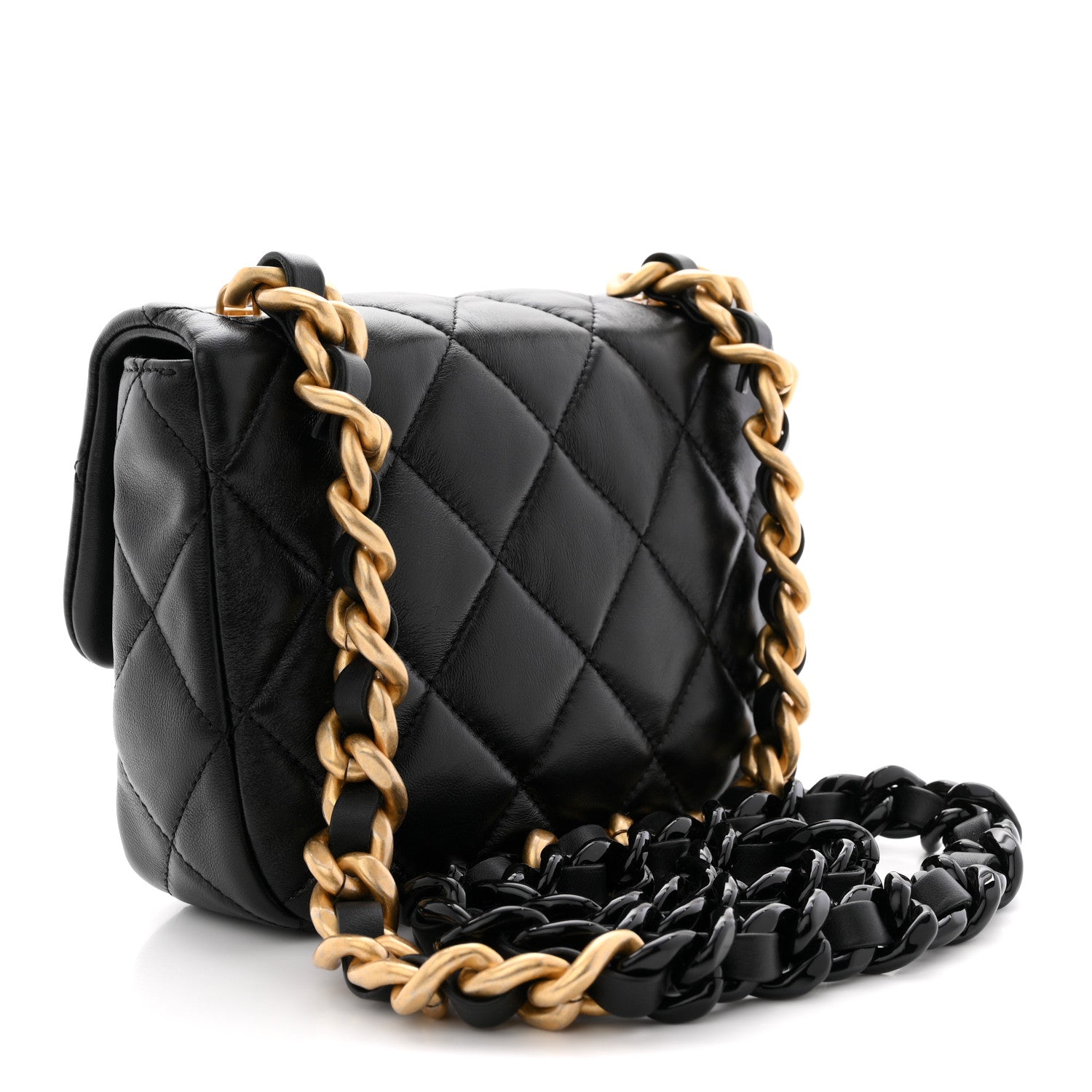 Lambskin Quilted Mini Lacquered Chain Flap Black