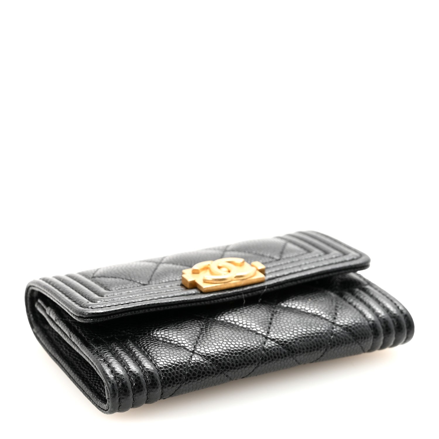 Caviar Quilted Boy Flap Card Holder Black