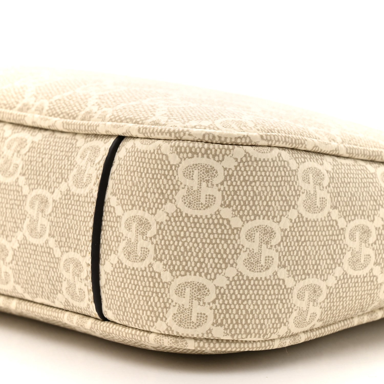 GG Supreme Monogram Textured Calfskin Small Emblem Shoulder Bag Beige Mystic White