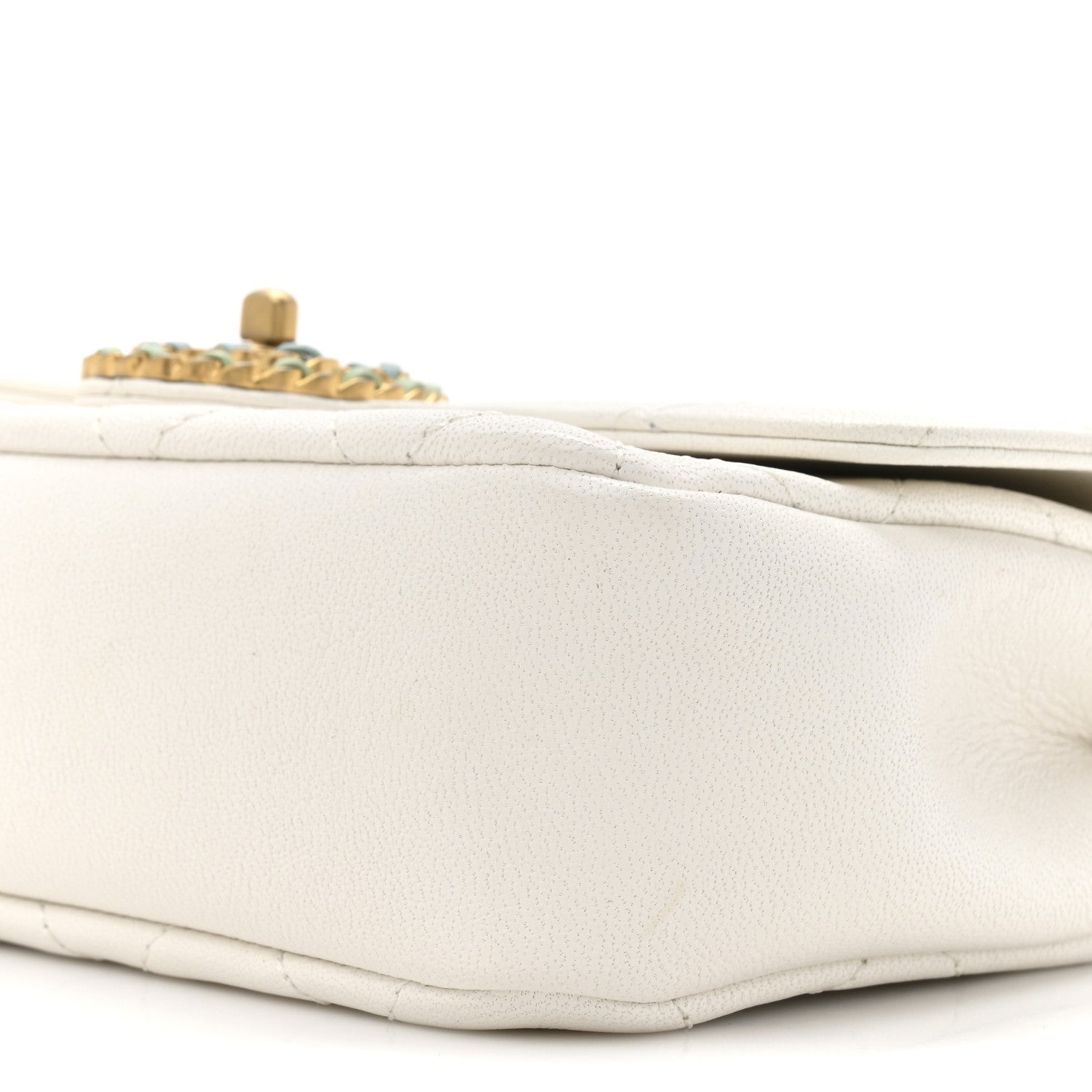 Lambskin Quilted All Around Flap White Green Multicolor