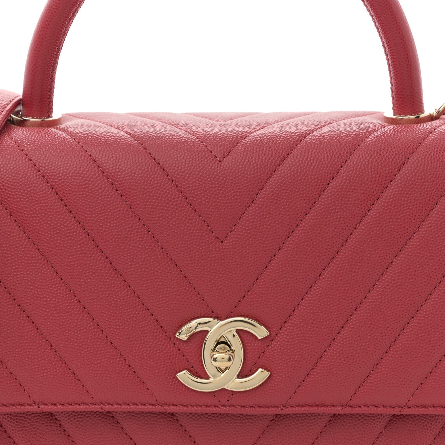 Caviar Chevron Quilted Small Coco Handle Flap Red