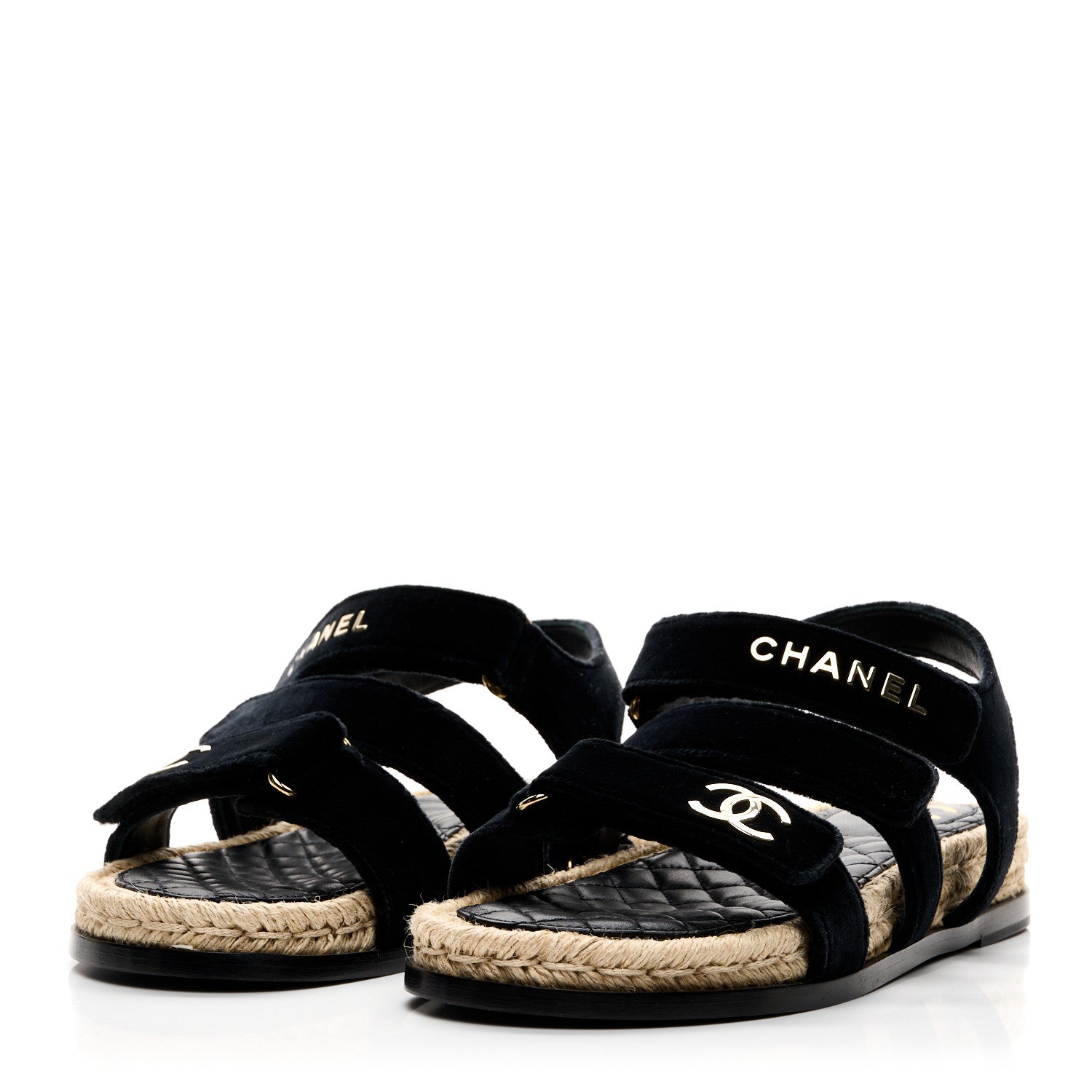 Velvet Lambskin CC Flat Sandals 40 Black