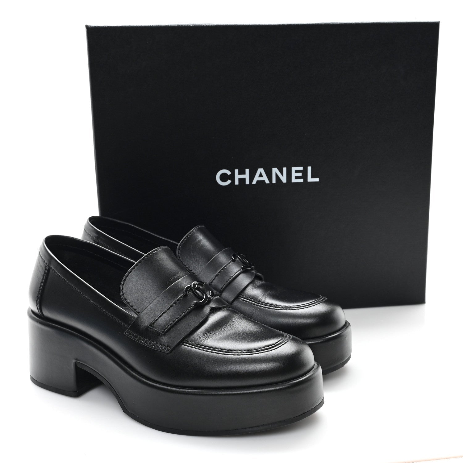 Calfskin CC Platform Loafers 38 Black
