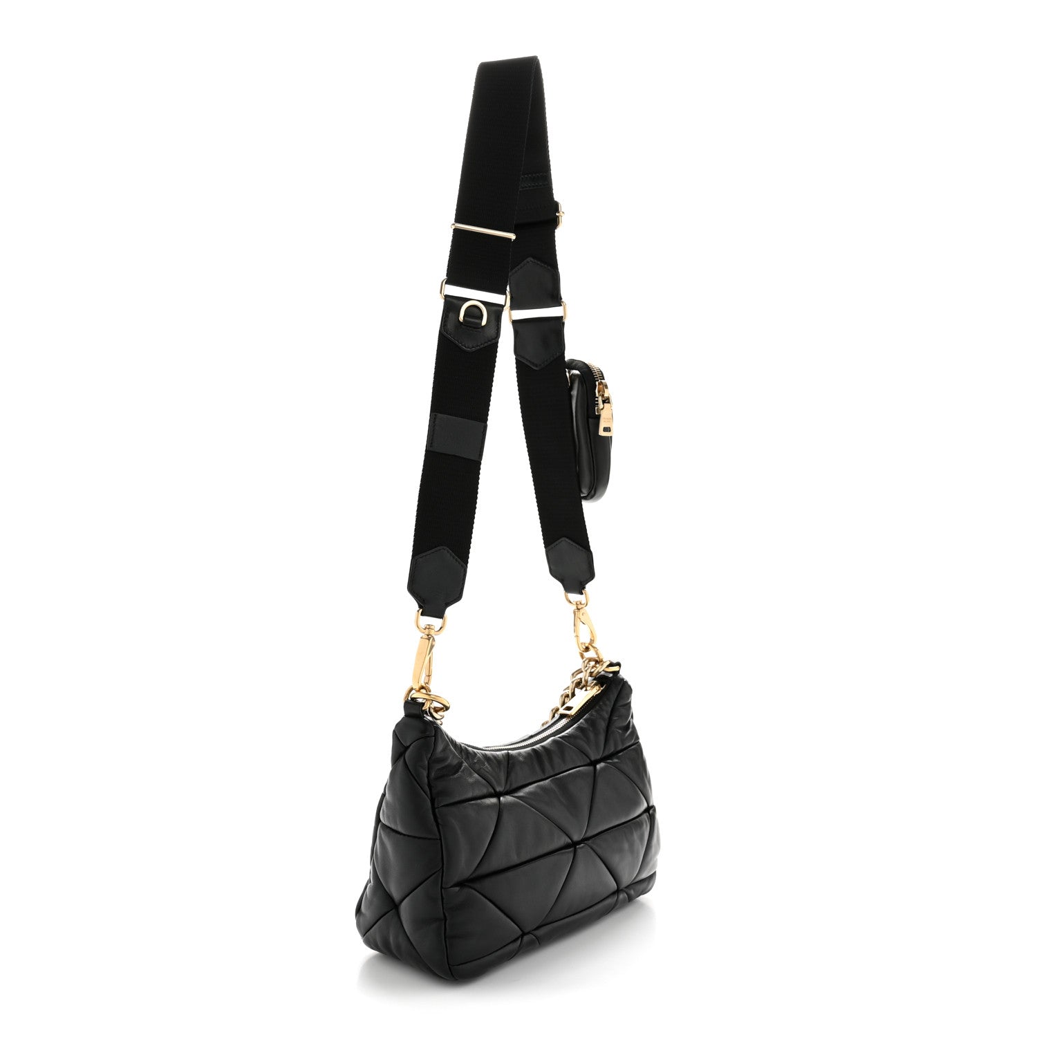Nappa Re-Nylon Triangle Quilted Patchwork System Shoulder Bag Black