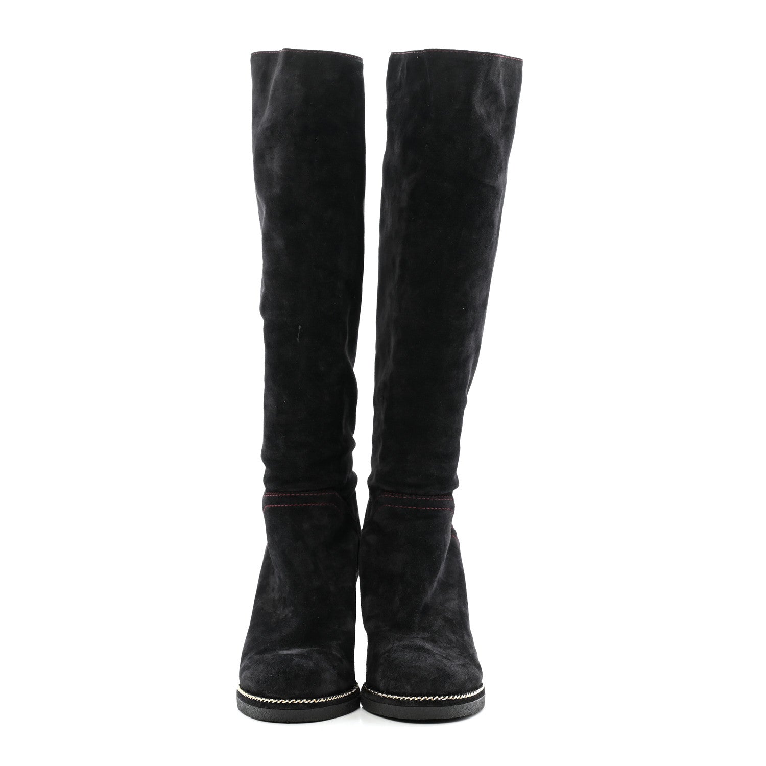 Suede Calfskin Chain Around High Boots 41 Black