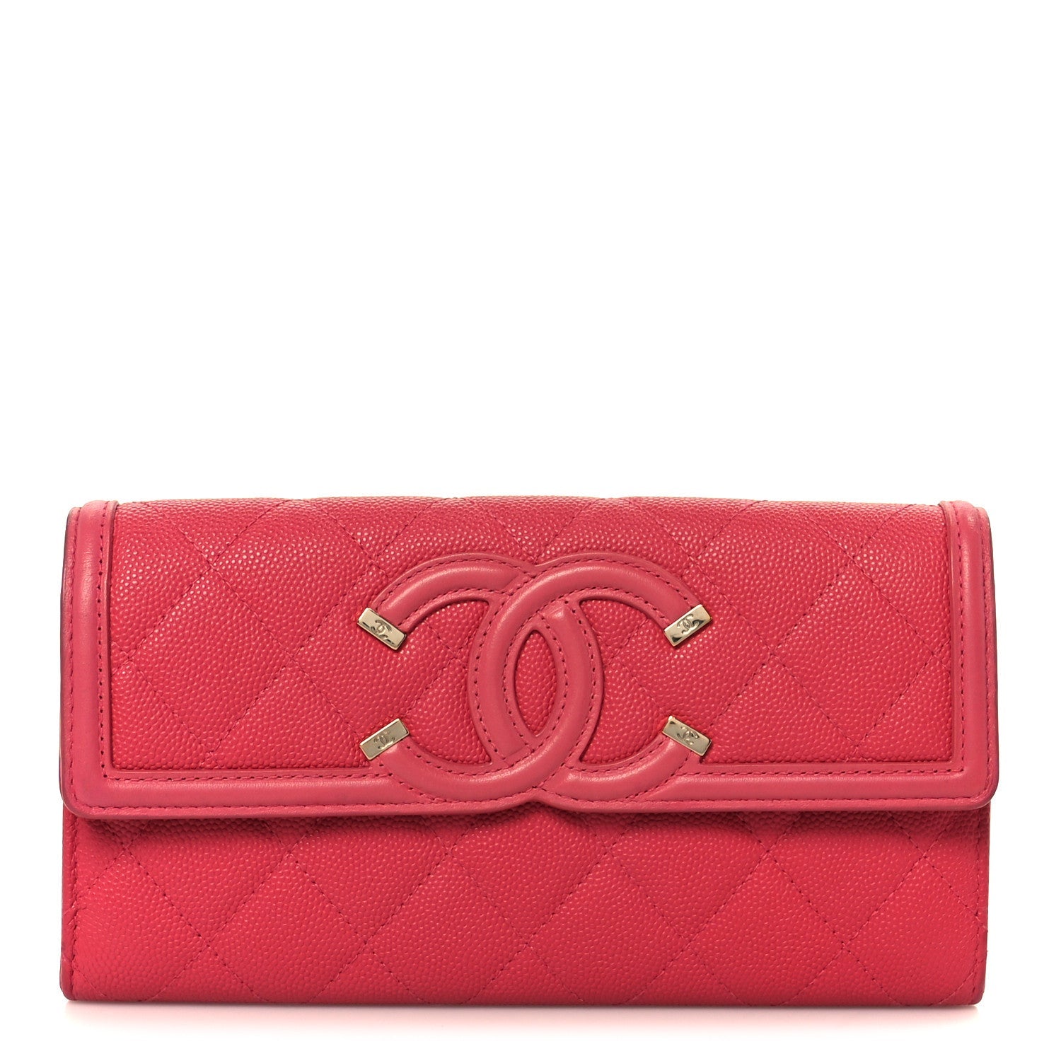 Caviar Quilted Large Filigree Gusset Flap Wallet Pink