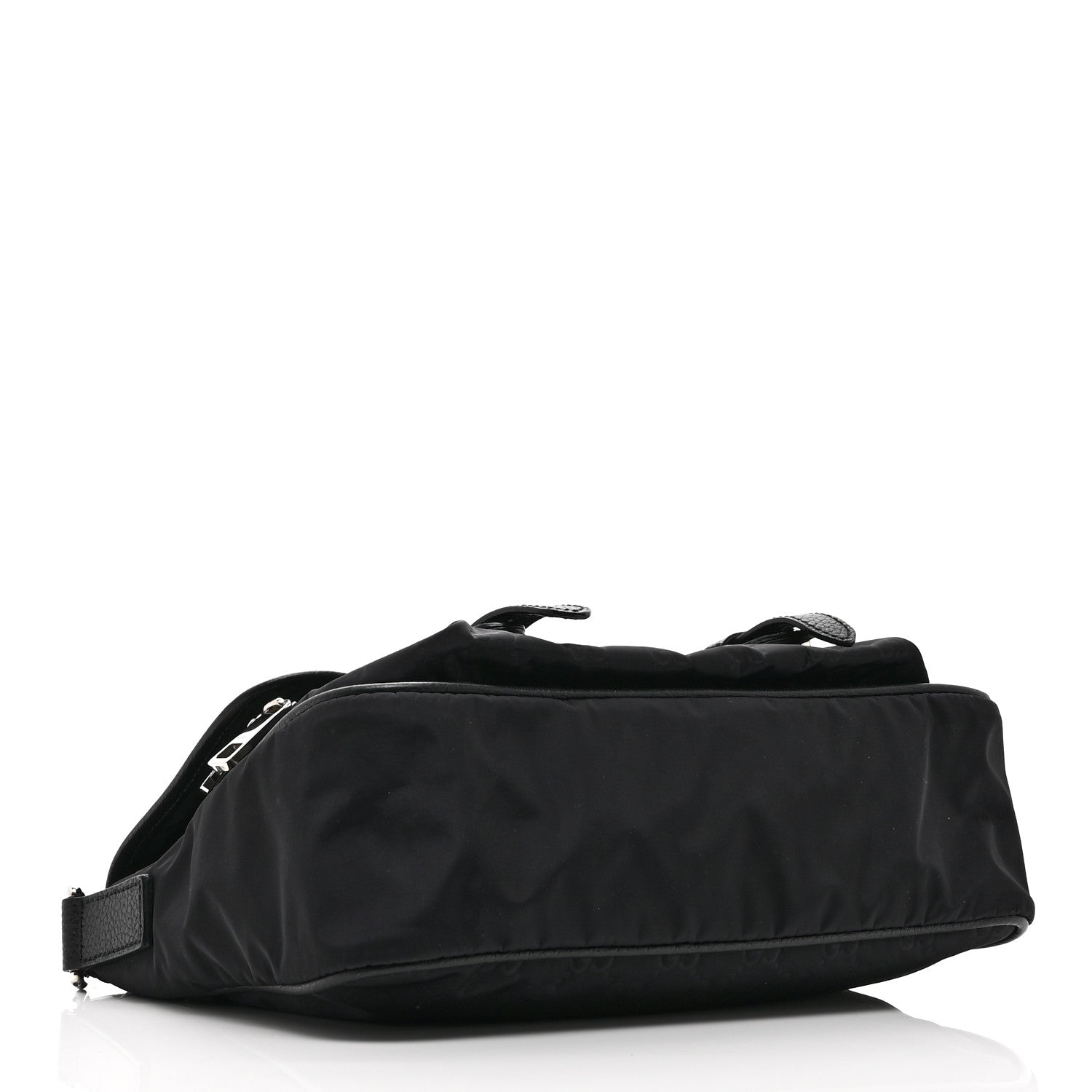 Nylon Monogram Double Buckle Flap Messenger Bag Black