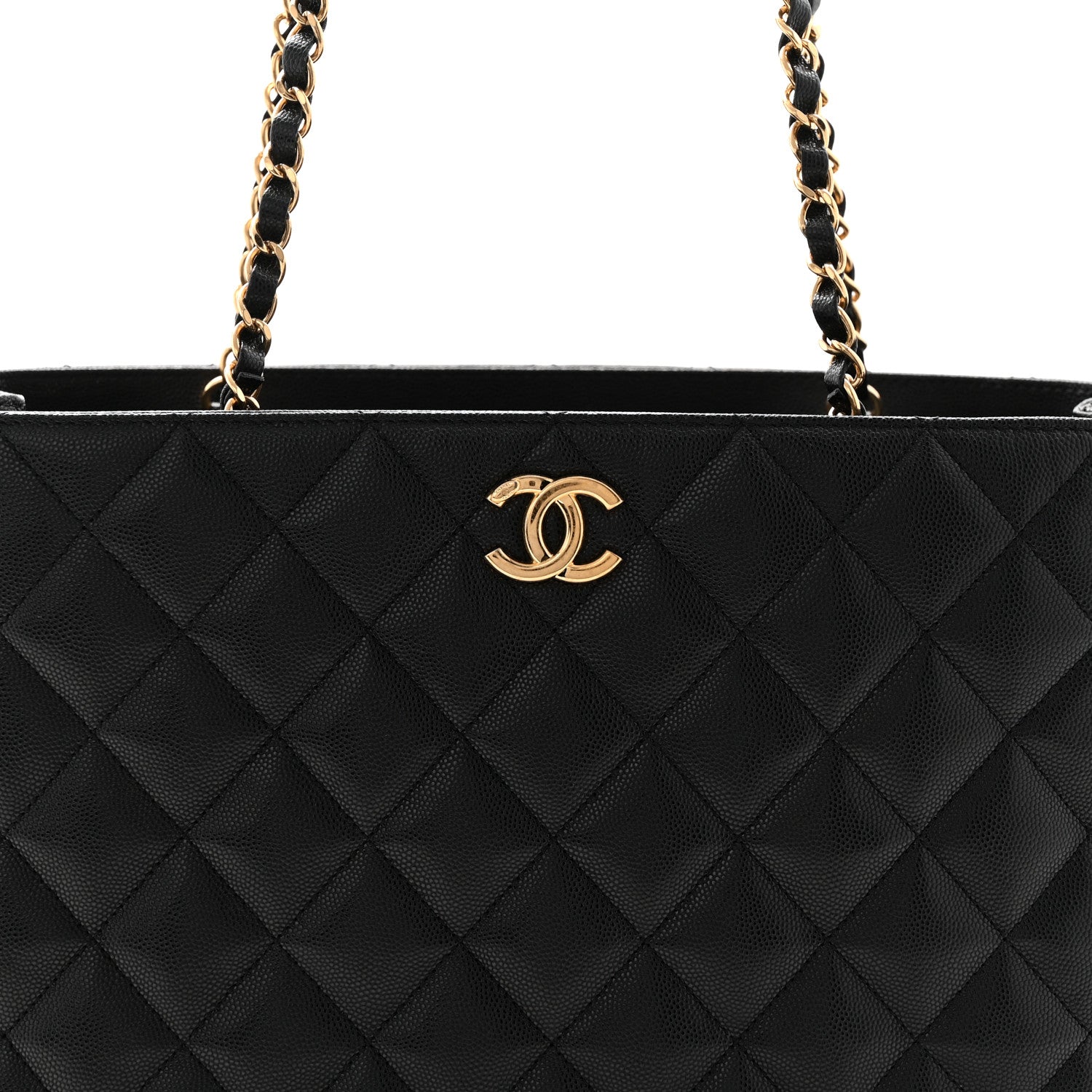 Caviar Quilted Small Shopping Tote Black