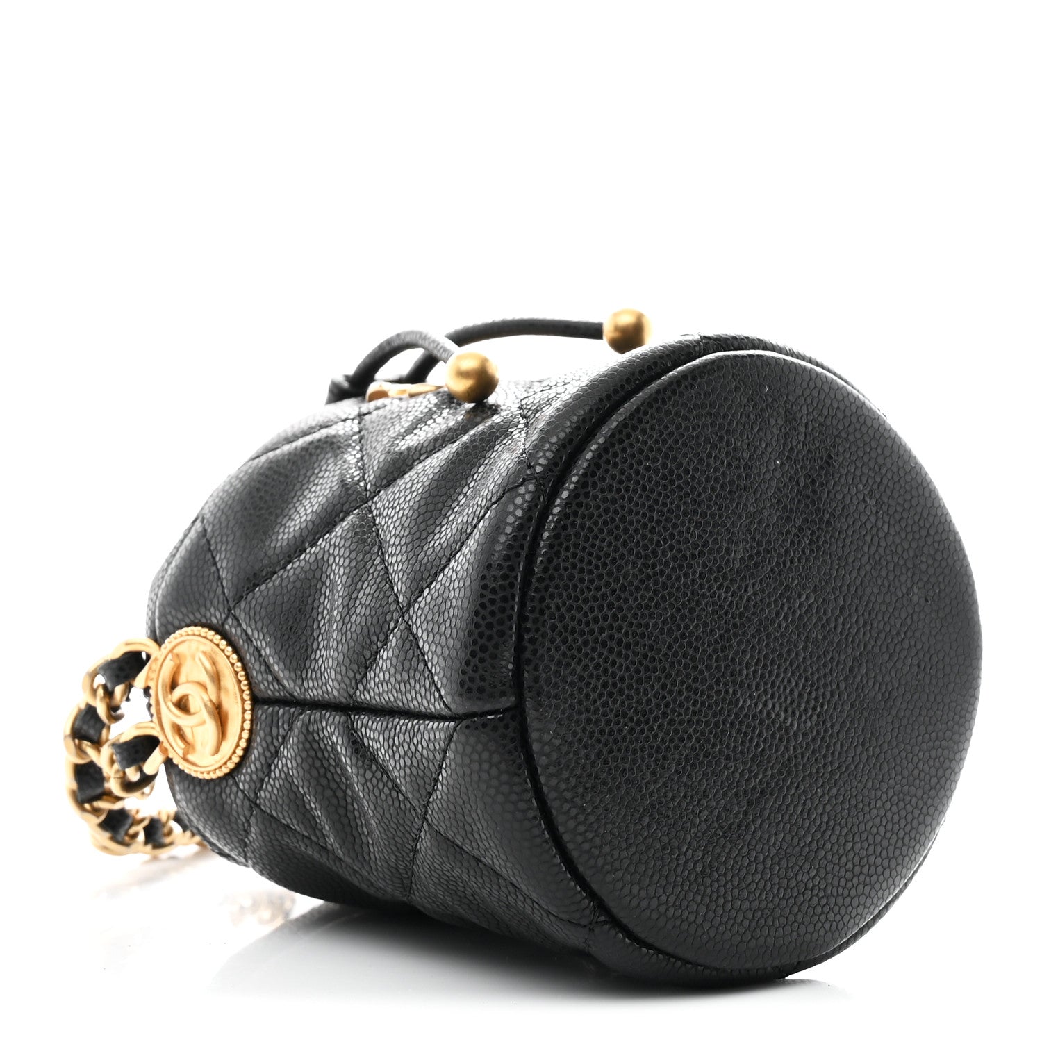 Caviar Quilted Twist Your Buttons Micro Bucket Bag Black