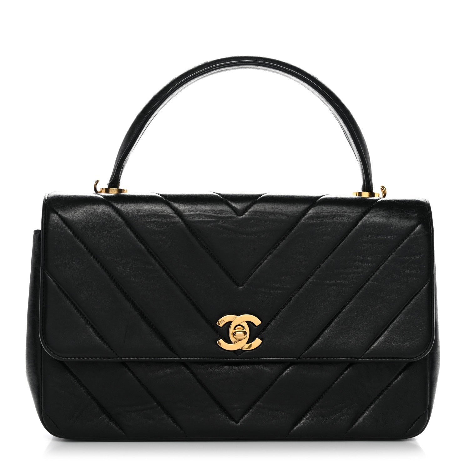 Lambskin Chevron Quilted Mini Kelly Flap Black