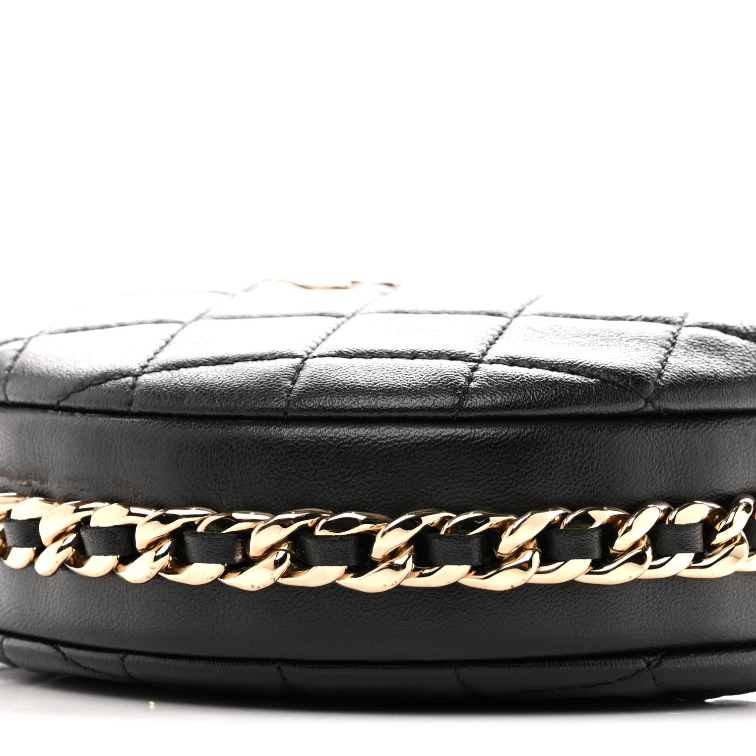 Lambskin Quilted Chain Around Pouch Hobo Black