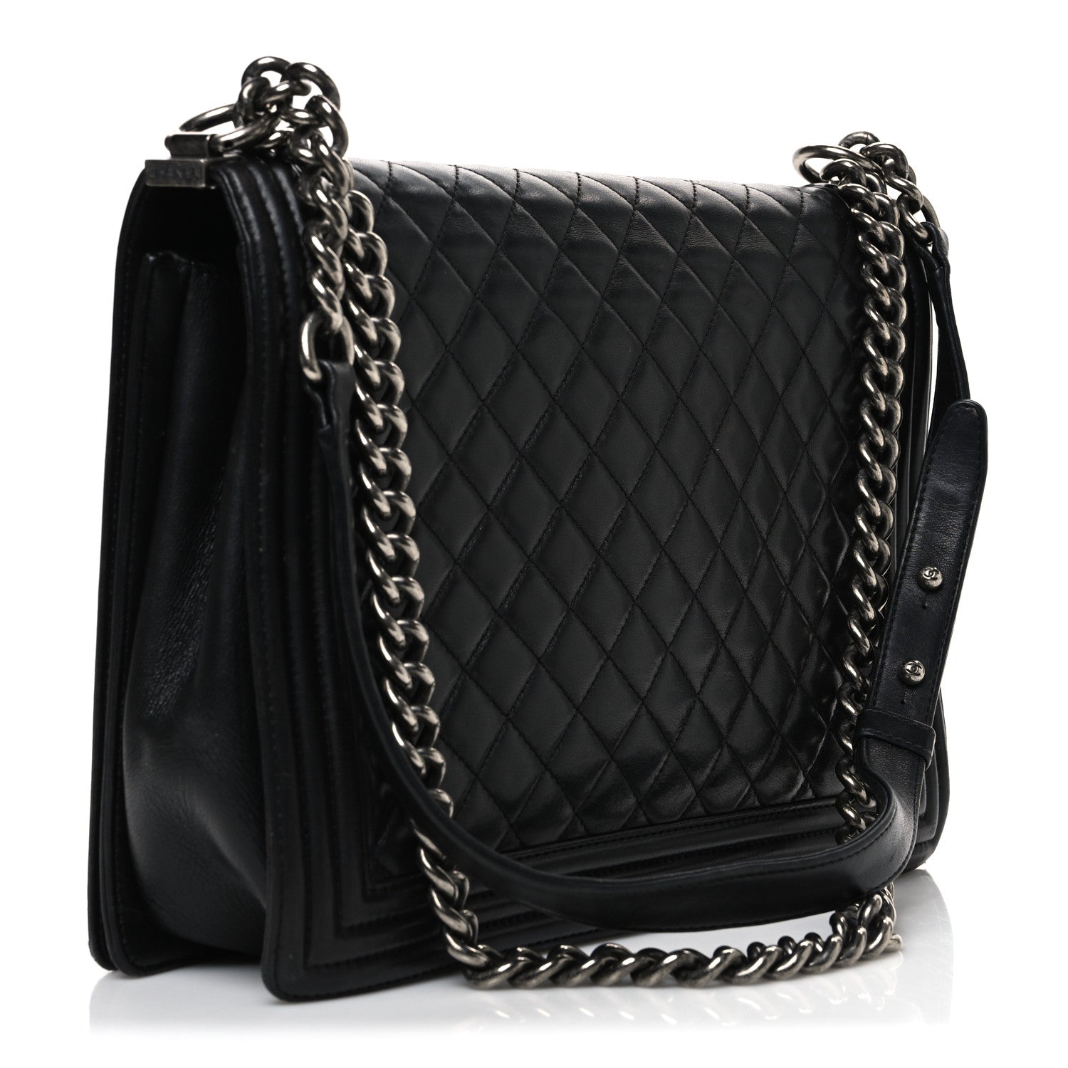 Lambskin Quilted Large Boy Flap Black