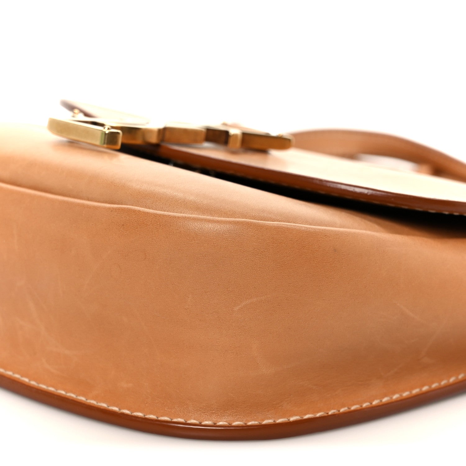 Smooth Vintage Calfskin Small Kaia Satchel Brown Gold