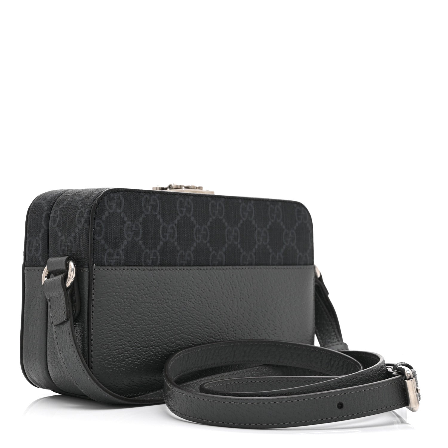 GG Supreme Monogram Textured Dollar Calfskin Mini New Basket Shoulder Bag Black Grey