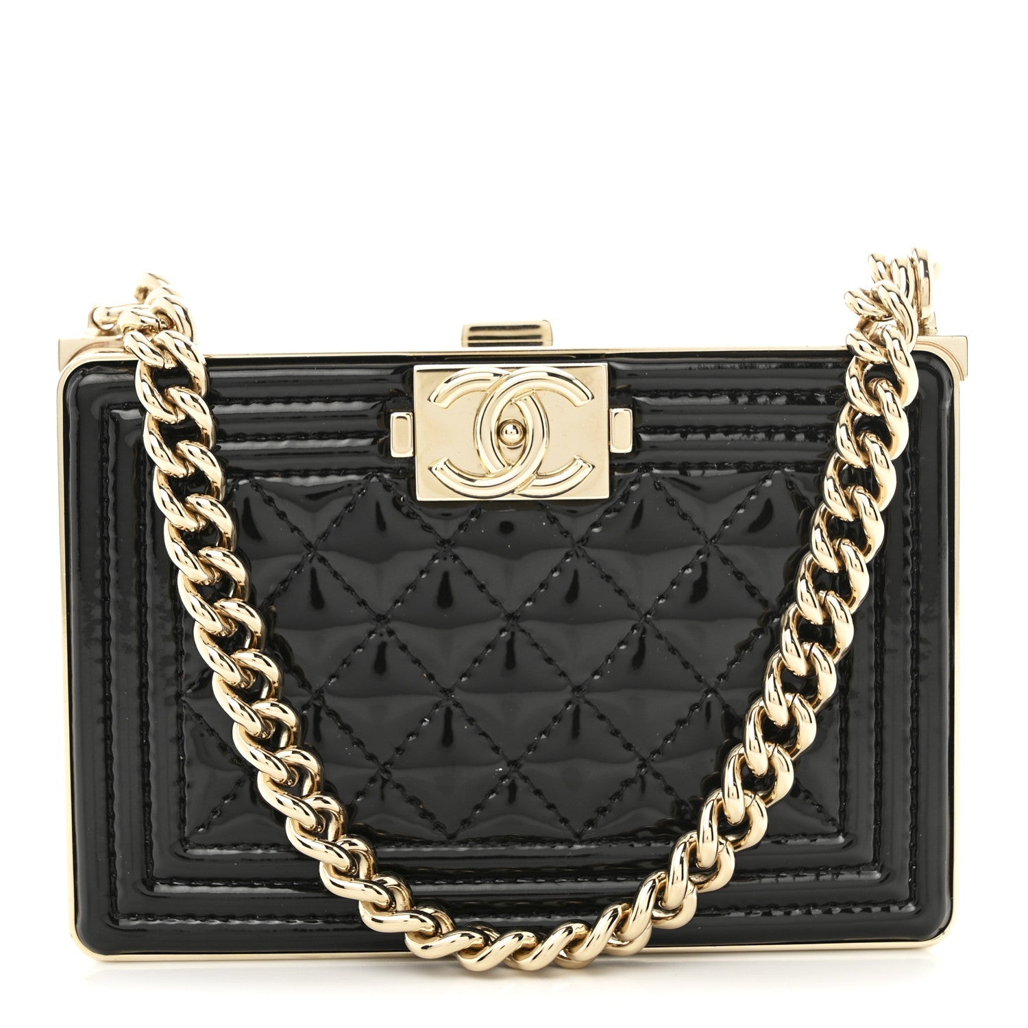 Patent Calfskin Boy Minaudiere Black