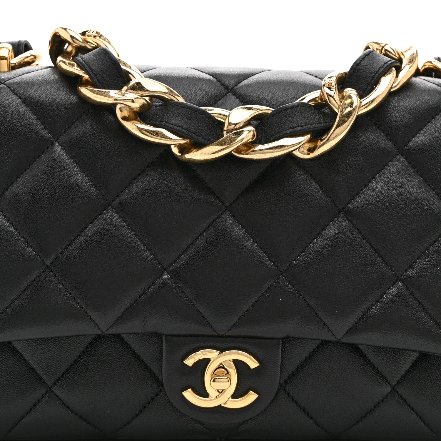 Lambskin Quilted Large CC Funky Town Flap Black