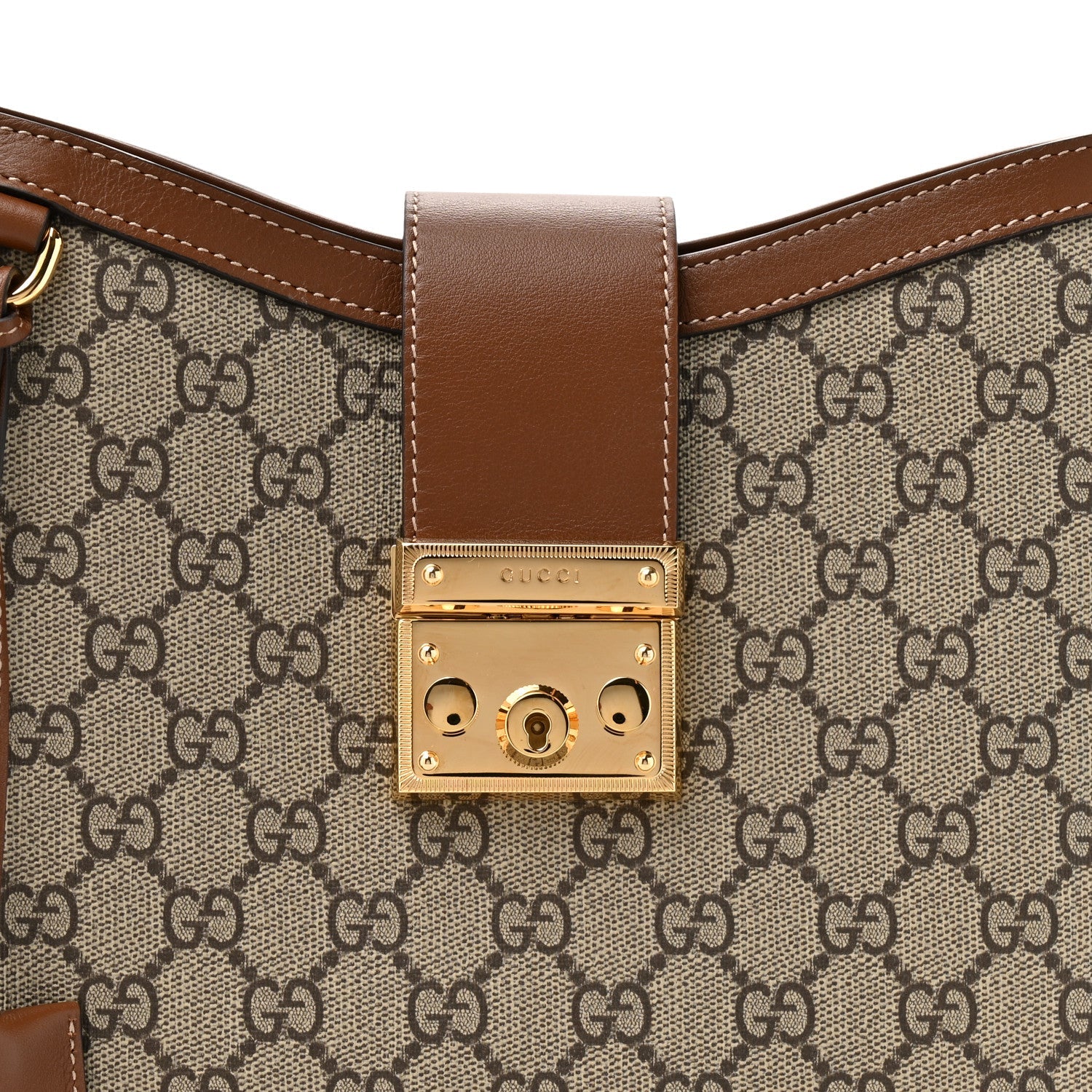 GG Supreme Monogram Medium Padlock Shoulder Bag Beige Ebony Brown Sugar