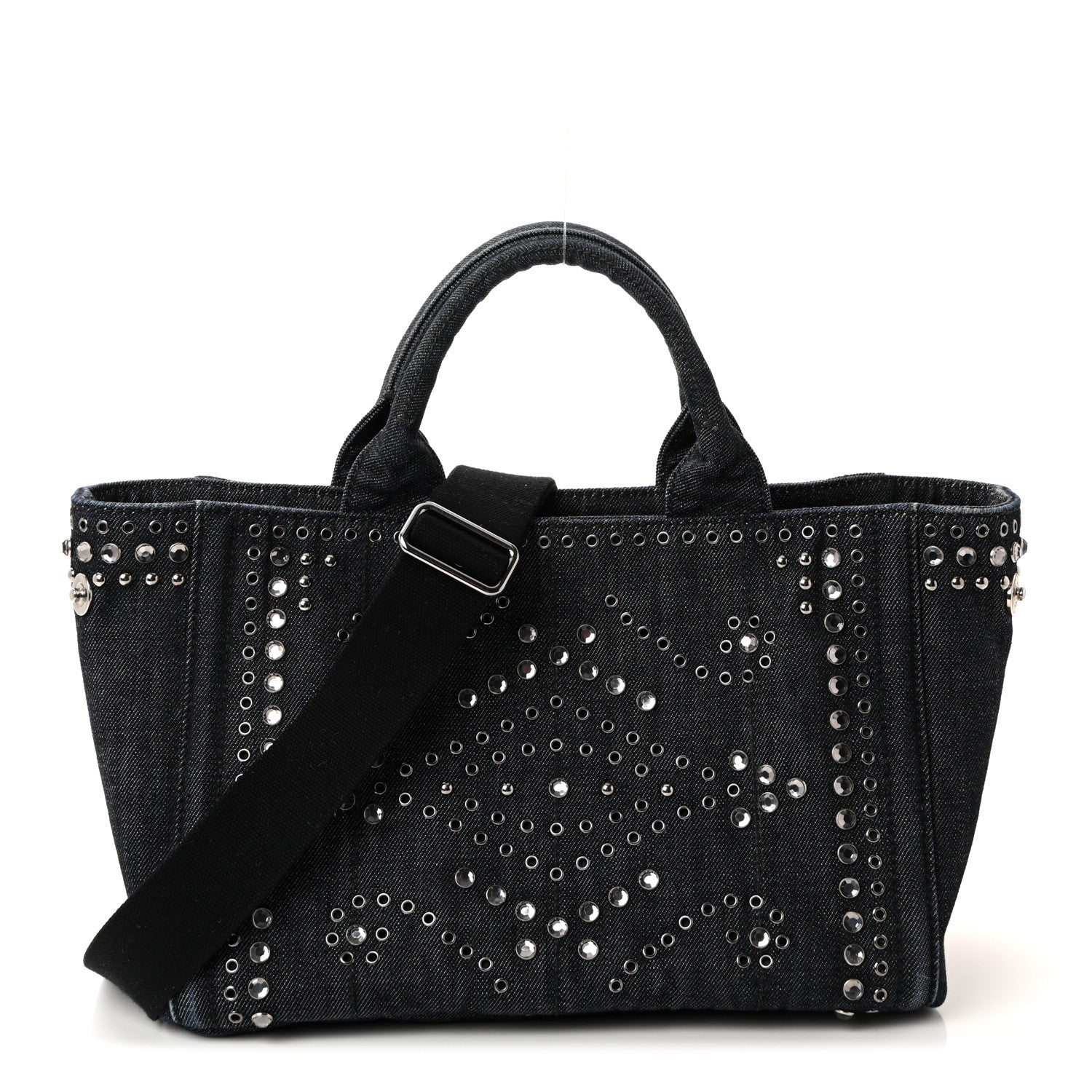 Canapa Denim Crystal Rivet Studded Tote Avio